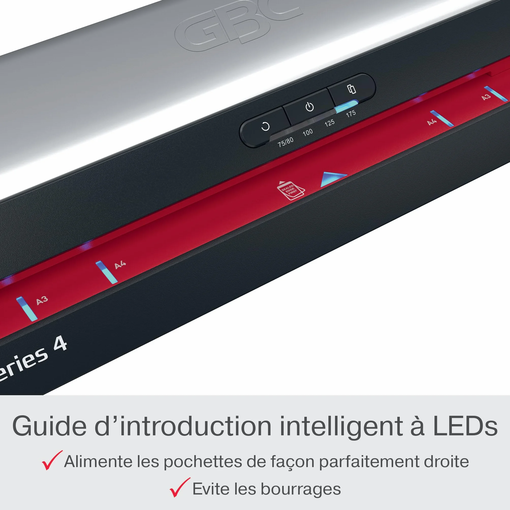 GBC Plastifieuse 480HS A3 Haute Vitesse 75-175 microns Anti-Bourrage Noir/Rouge