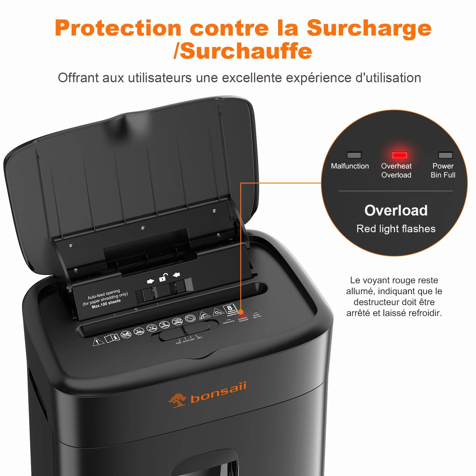 Bonsaii Destructeur de Documents Coupe Micro-particulaire P4, Alimentation Automatique 100 Feuilles, 30 Min Continu, 16L, C231-D