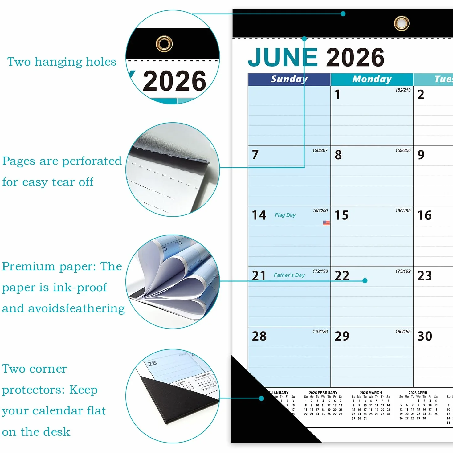 Calendrier Mural Familial 2026-2027 A3 Mensuel Papier 120G
