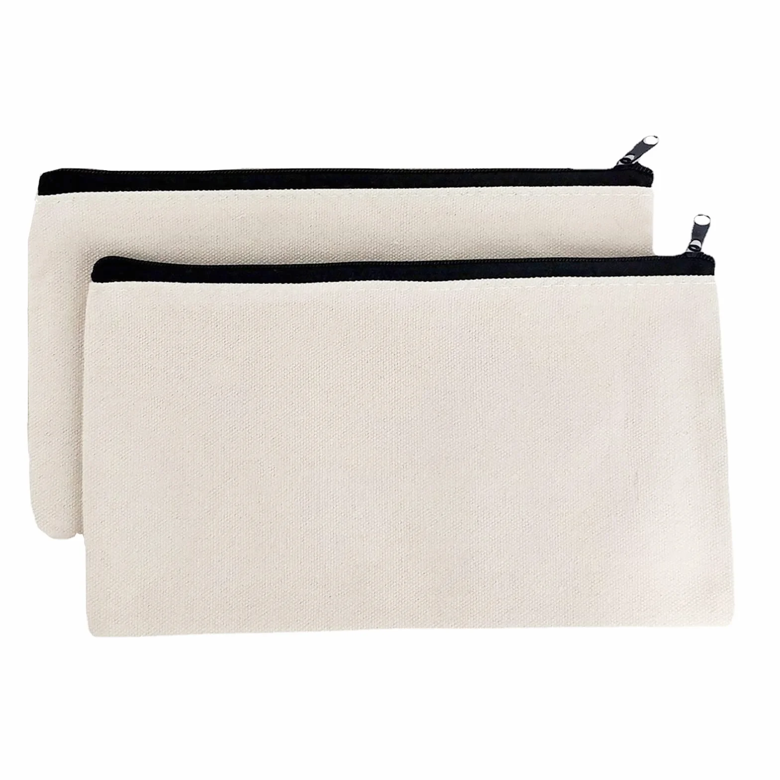 Trousse de Maquillage en Toile 2 Pièces, Sac Zippé Multifonctionnel Voyage Fait Main DIY, Blanc