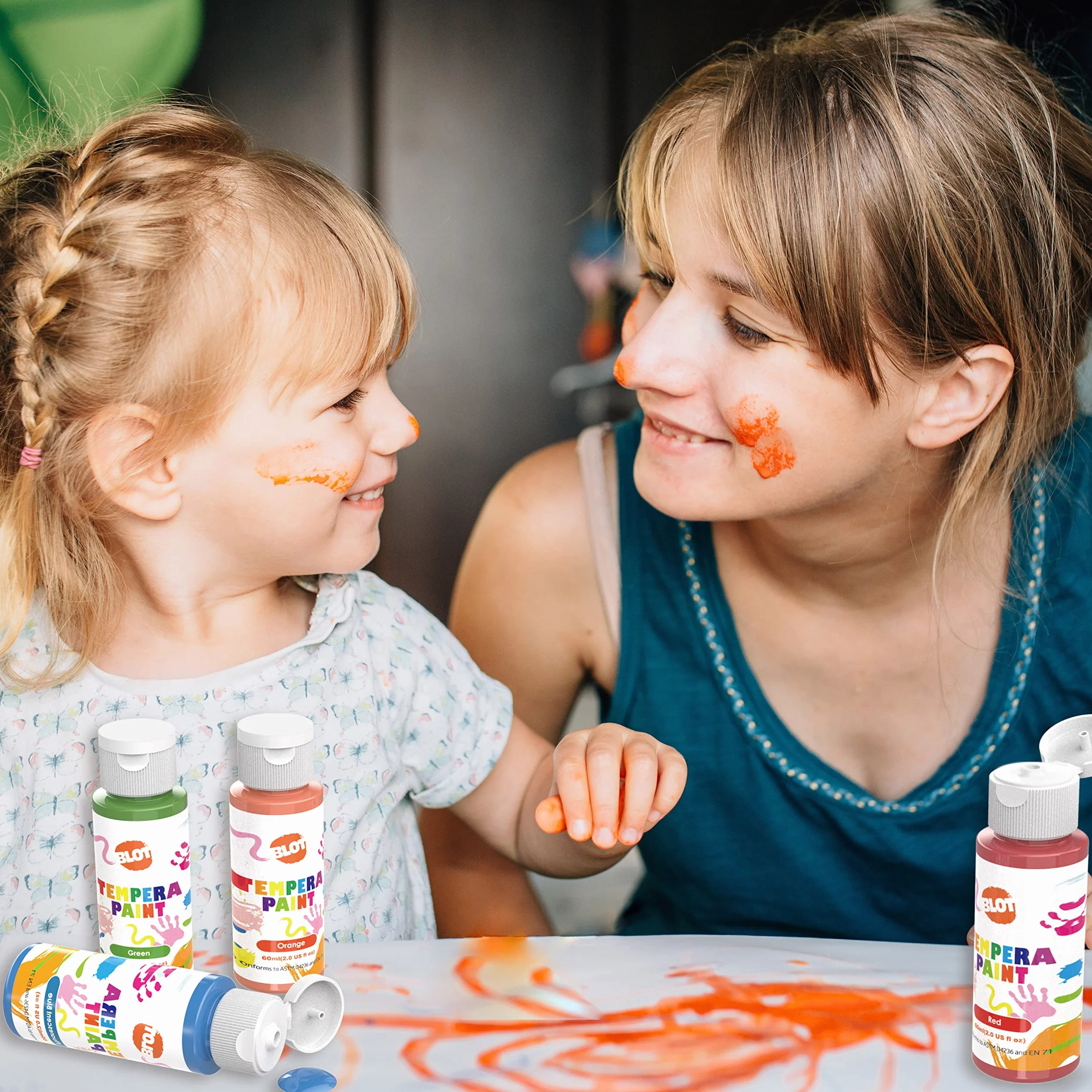 BLOT Tempera Peinture Enfants 18 Couleurs Peinture Doigt Lavable Non Toxique avec Pinceaux