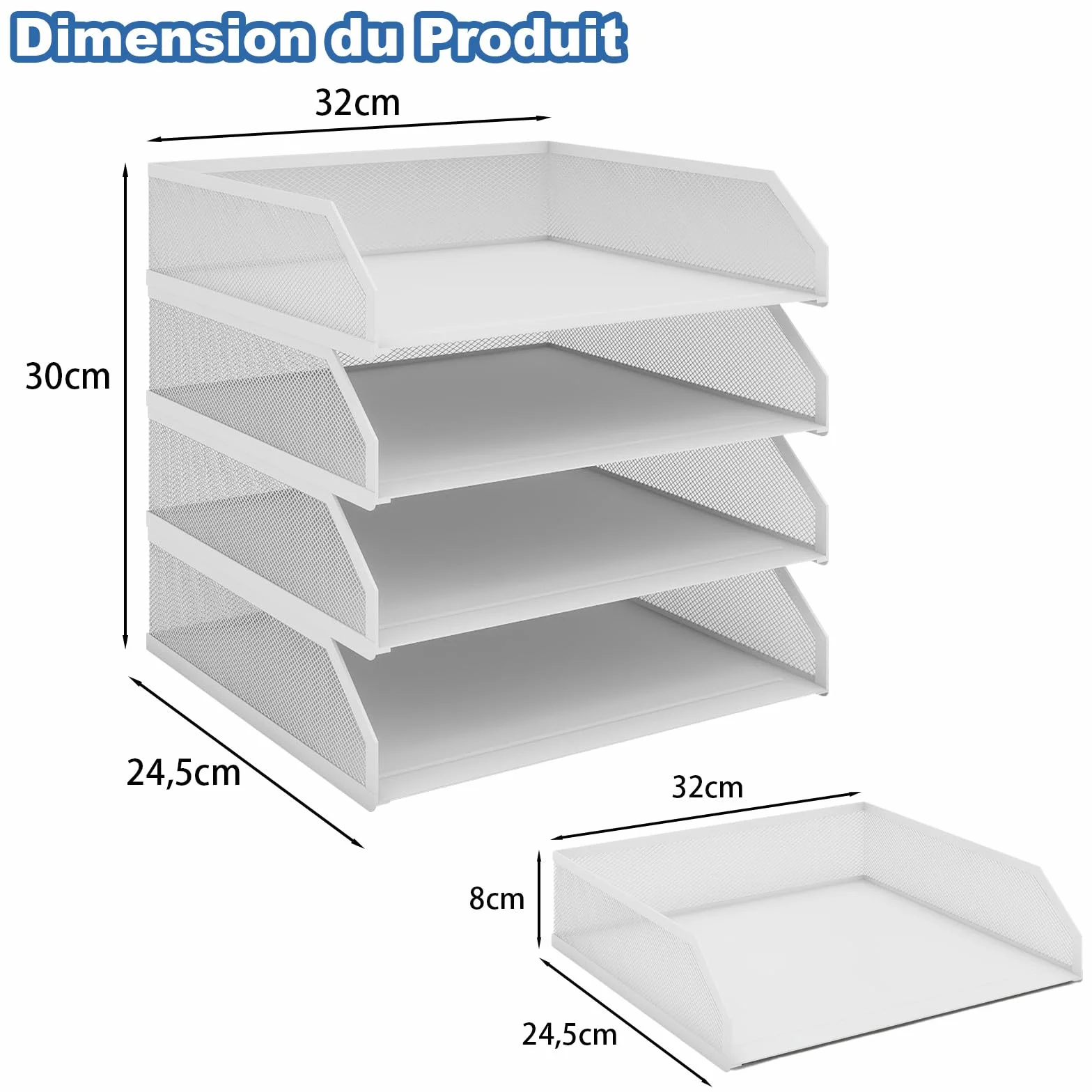 PUNCIA Corbeilles à Courrier Métallique 4 Niveaux Organiseur de Bureau Rangement Documents Blanc