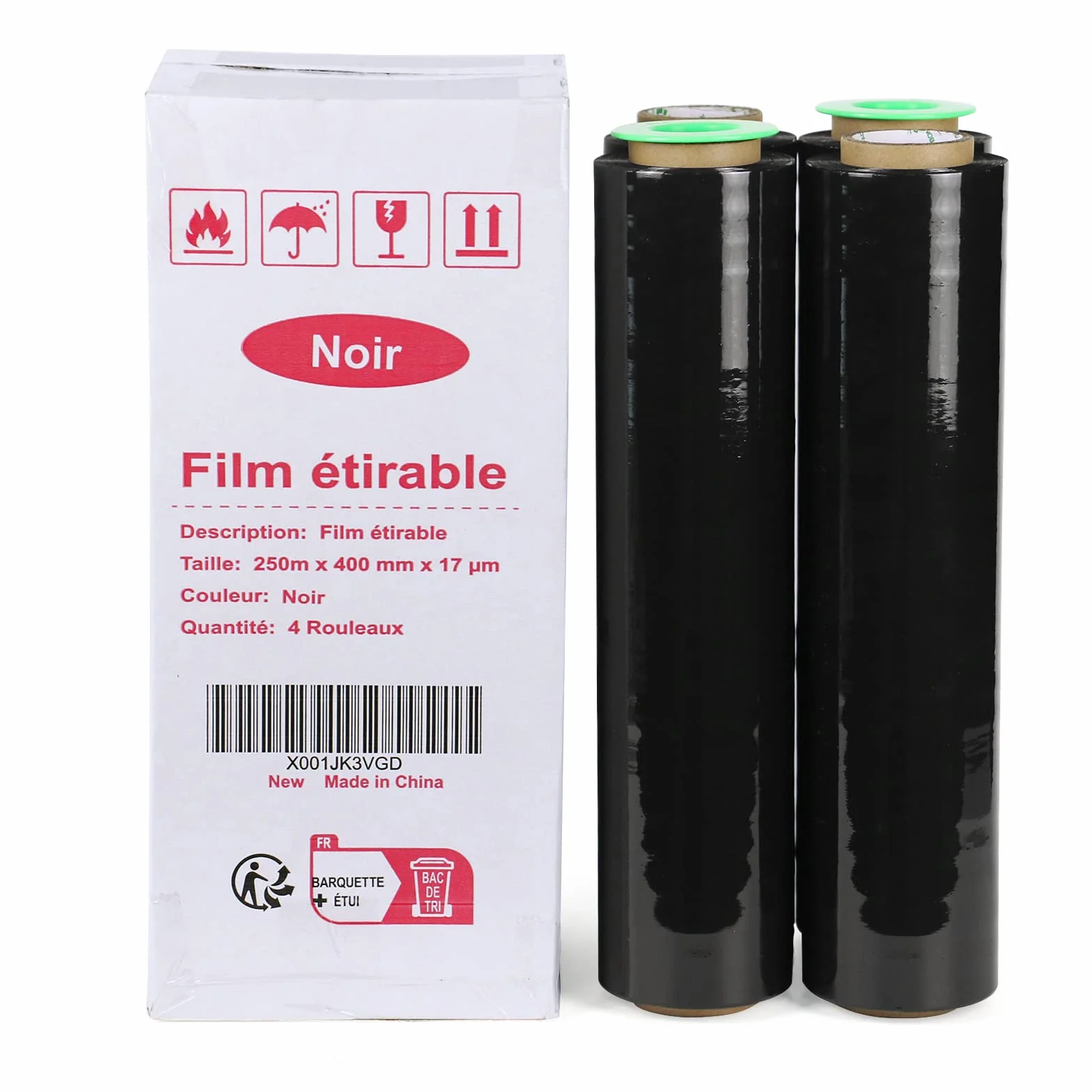 BOMEI PACK Film étirable déménagement 250m x 400mm x 17µm 4 rouleaux avec poignée