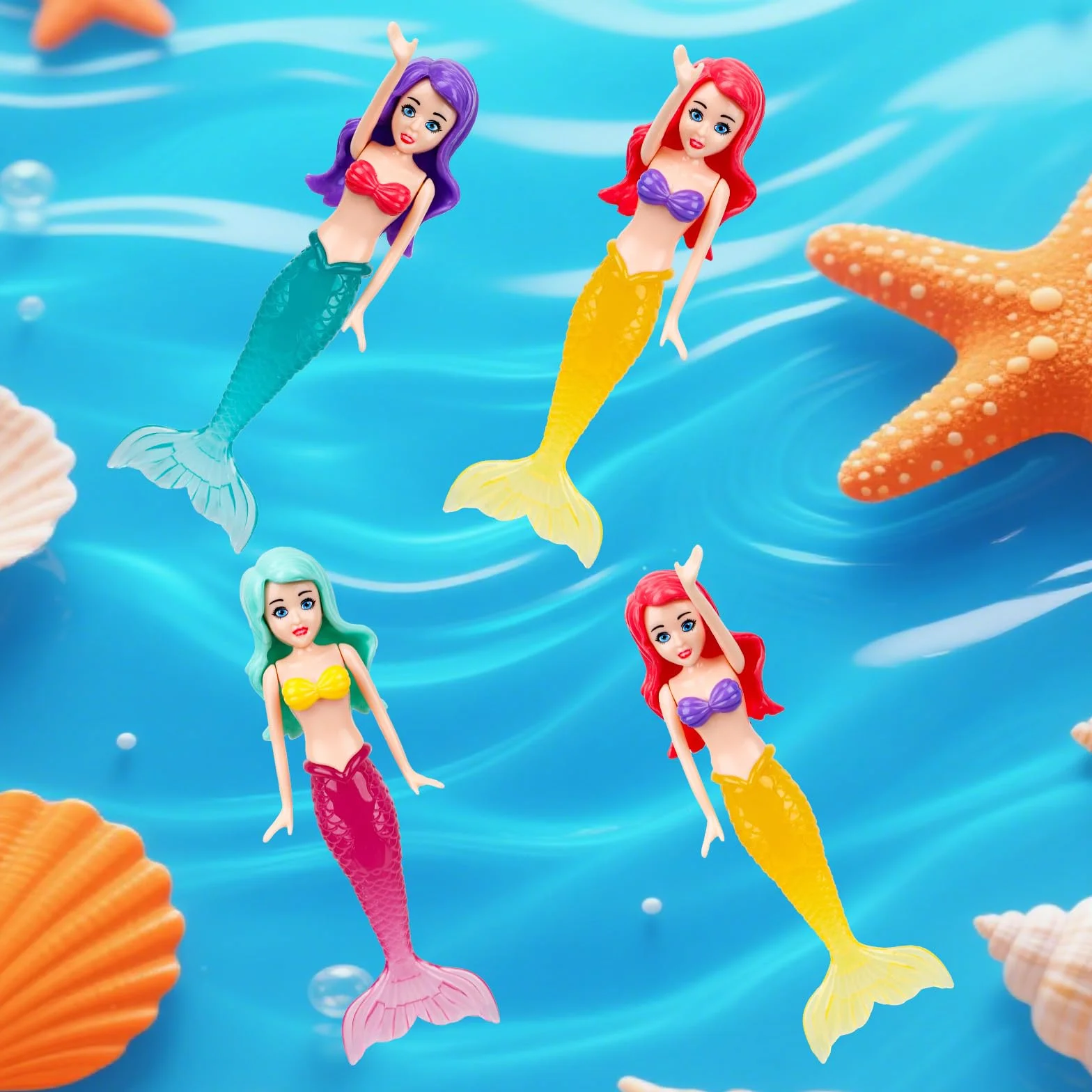 Tinoaly 4pcs Jouets d'eau Sirène en Plastique Qui Brillent dans Le Noir pour Piscine