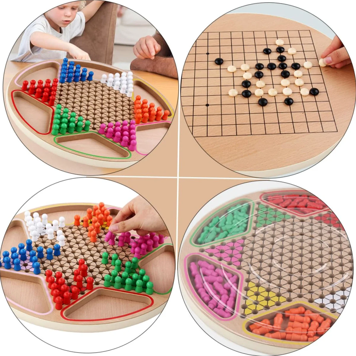 Abaodam Jeu de Dames Chinois Éducatif en Bois Marron pour Garçon et Filles, Jouet Cognitif en Matériau Synthétique, 1 Set, pour Éveil et Développement de L'intelligence