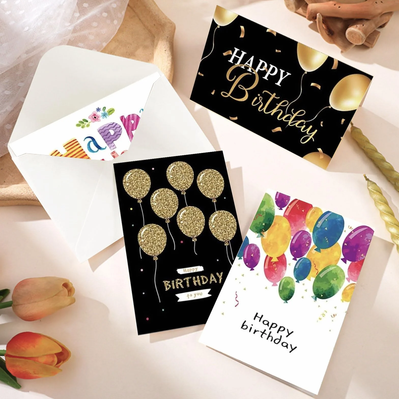 Lot de 24 Cartes d'anniversaire avec Enveloppe et Autocollants, Carte de Vœux Anniversaire Femme Homme Enfants