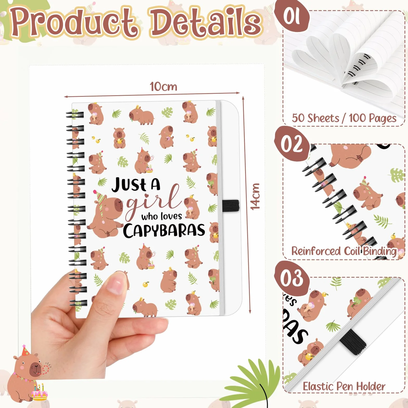 BBTO 3 Pièces Set Cadeau Capybara Bloc Notes Porte Clés Stylo à Bille