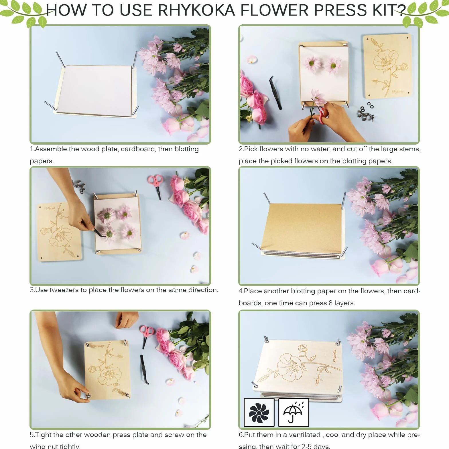 Presse à fleurs professionnelle 8 couches 16 x 21 cm kit en bois avec instructions