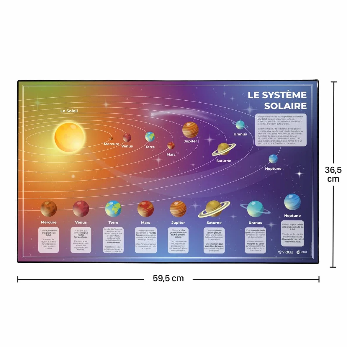 Sous-Main Éducatif Système Solaire PVC Résistant 59,5×36,2 cm Origine France