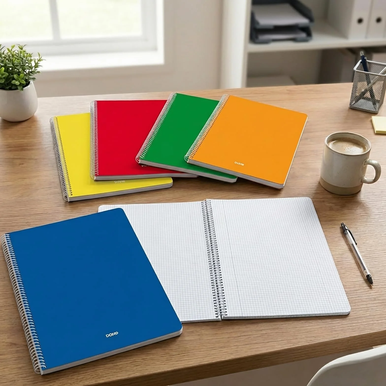 Cahiers A4+ 5 pcs 21,5x31,5 cm 80 Pages Quadrillées Reliure Spirale Couverture Souple en Carton Fournitures de Bureau