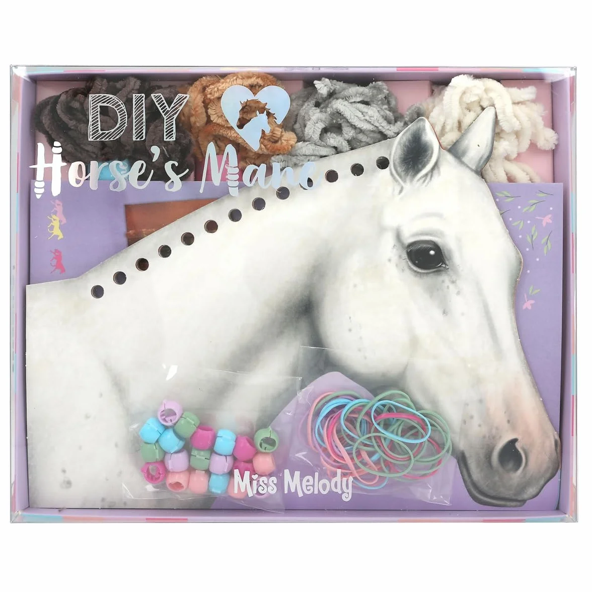 Depesche Miss Melody Kit de Bricolage pour tresser la crinière des Chevaux, 8 cartons, 4 fils de laine, élastiques et clips colorés