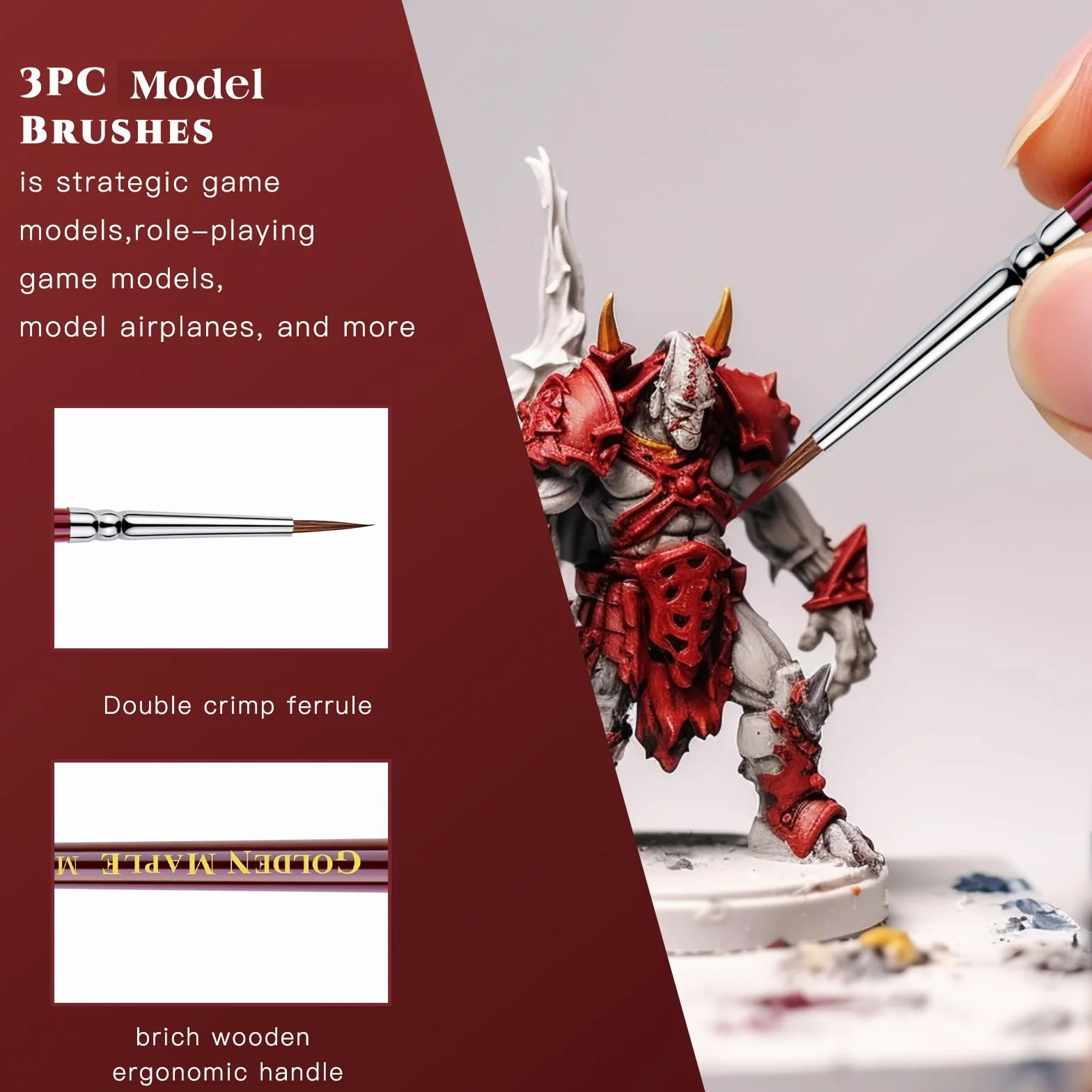 Golden Maple Pinceaux de peinture miniatures poils Kolinsky Taille 3/0 4/0 5/0 ultra fin