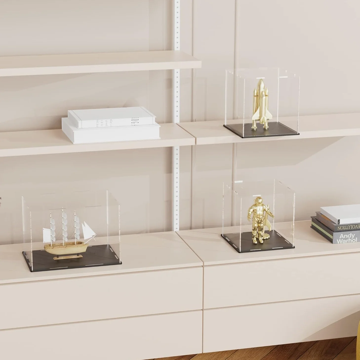 Vitrine en acrylique transparent avec base noire, à assembler et à assembler - Vitrine de luxe pour figurines d'action, objets de collection, organisation de la maison (33 x 22,9 x 22,9 cm)