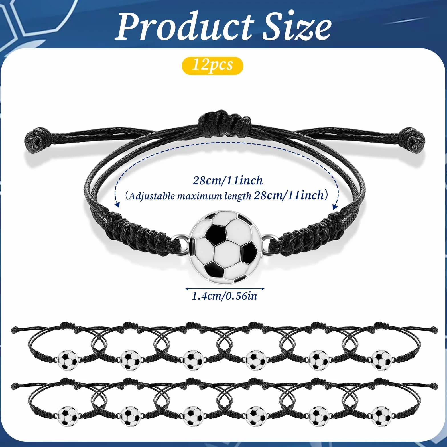 simarro Lot de 12 bracelets de football pour enfants, cordon réglable, bracelets d'amitié, sport, adolescents, adultes, filles et garçons, cadeaux de football