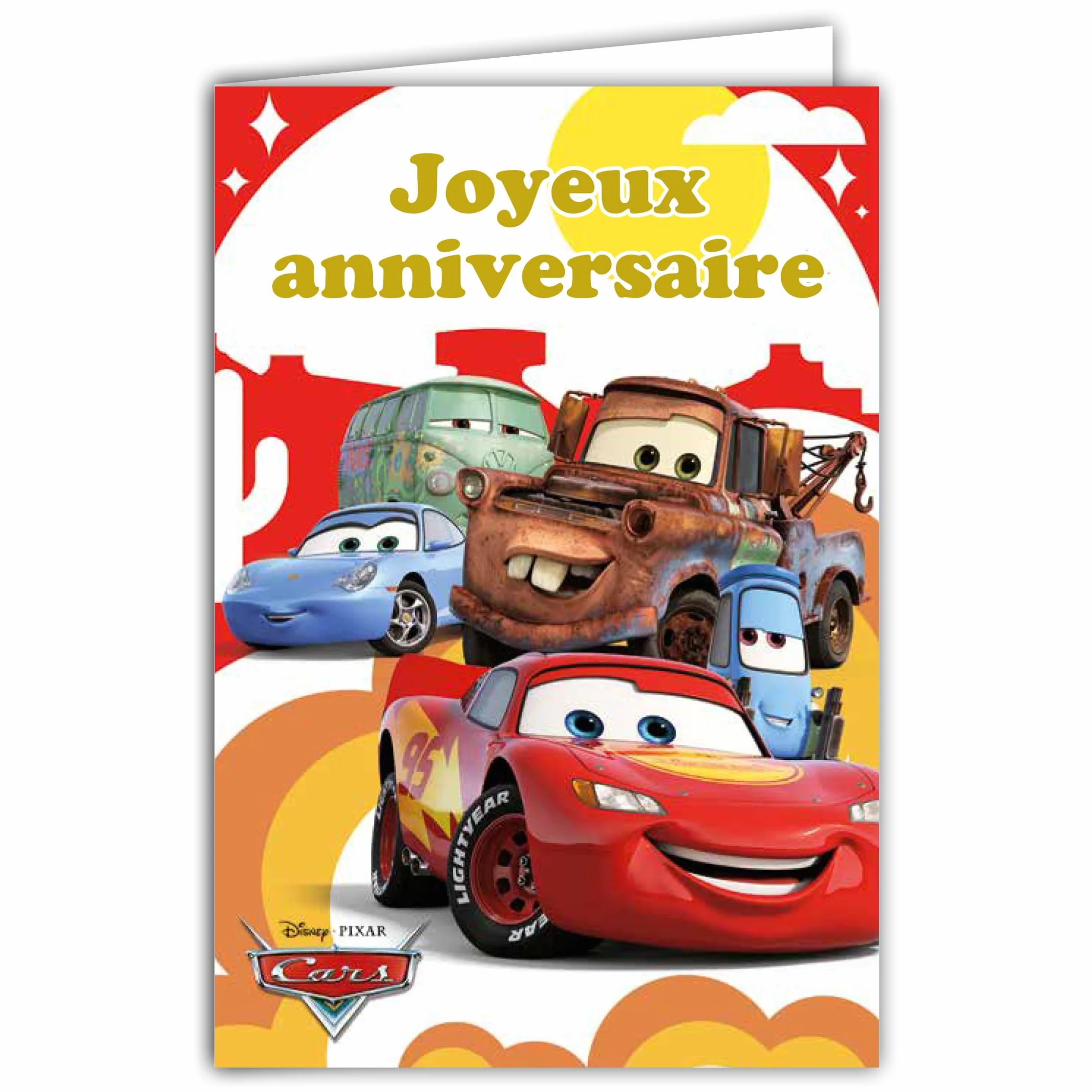Carte ANNIVERSAIRE Cars Disney Pixar Licence Officielle - Voiture de Course Rouge pour Enfant - Avec Enveloppe 12x17,5cm