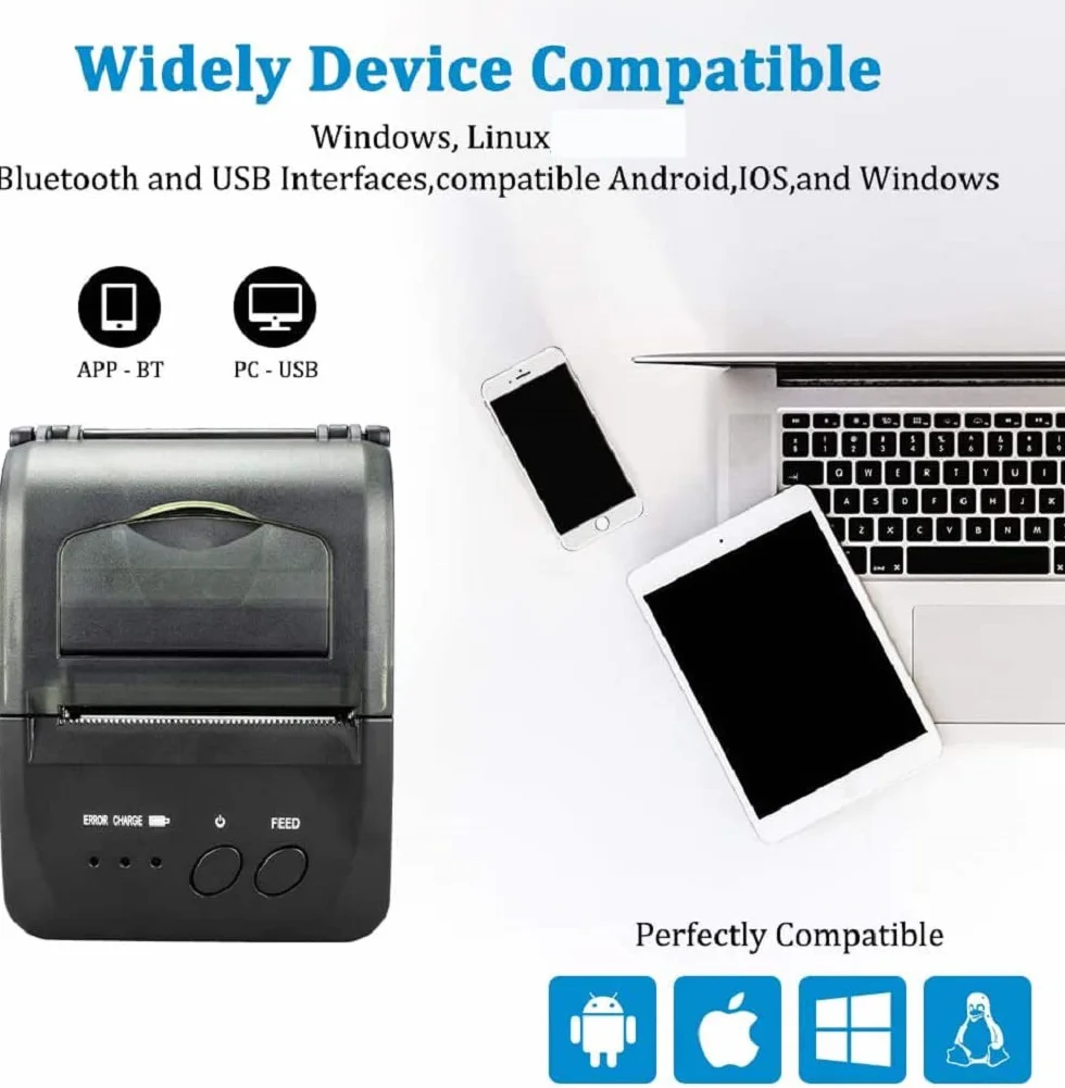 NETUM Imprimante Thermique sans Fil Bluetooth 58 mm Portable POS USB pour Factures Restaurants Android PC Windows