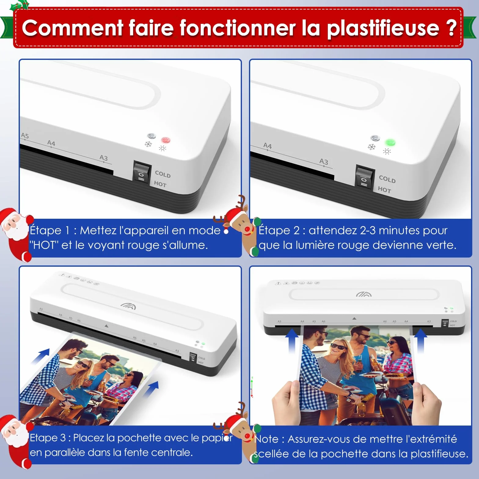 Plastifieuse A3 Machine à Plastifier Thermique Set de Plastification A4 A5 A6 Froid Bureau École