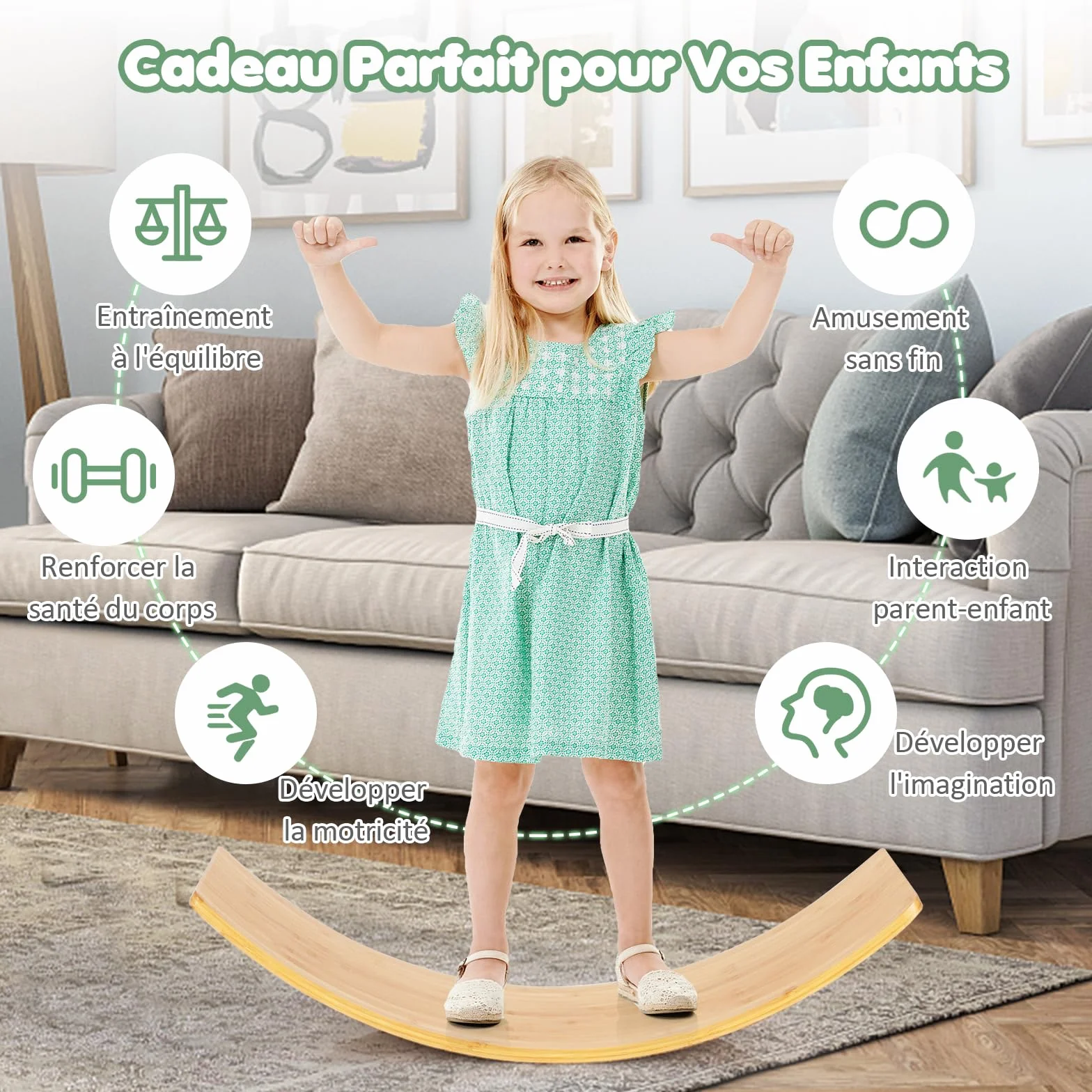 GOPLUS Arche d'équilibre Montessori Enfants Bambou 150 kg 90x30x16,5 cm