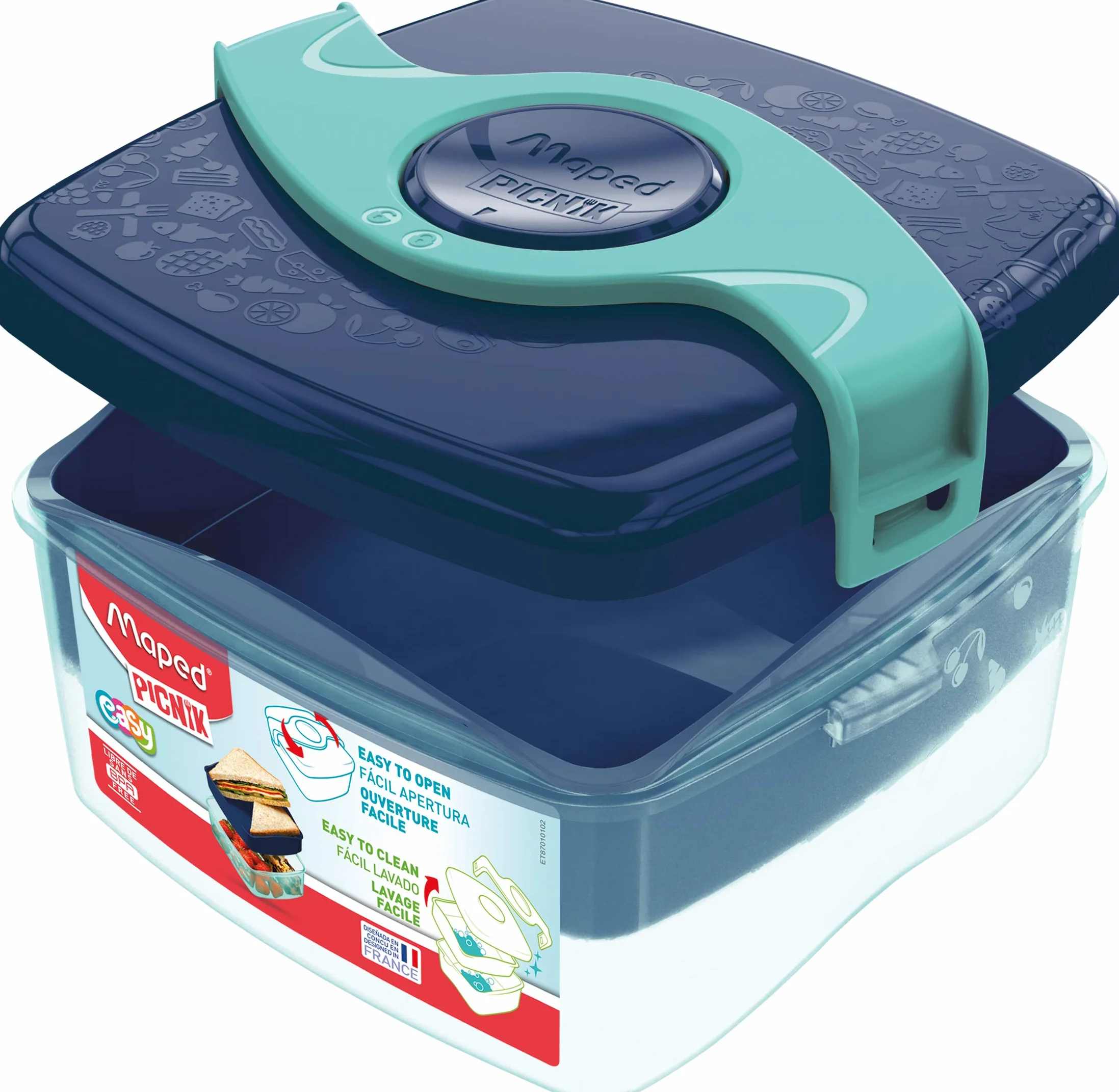 Maped Picnik Origins Boîte à Déjeuner Enfants 2 Compartiments Amovible Plastique Sans BPA 1,4L Bleu Vert