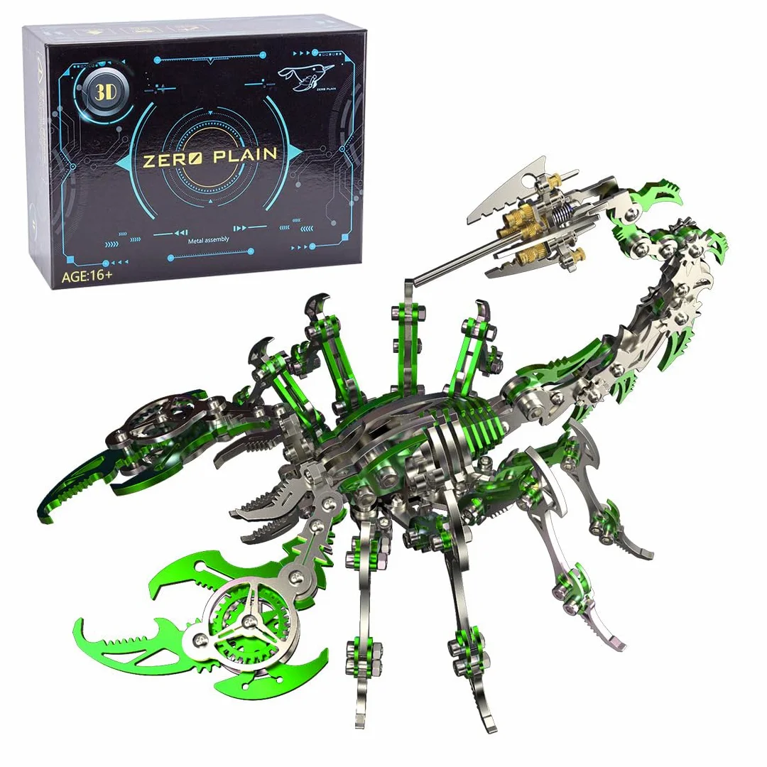 Kit de modèle de scorpion 3D en métal - Casse-tête biomimétique - Assemblage en métal - Pour collectionneurs (200 pièces + vert)