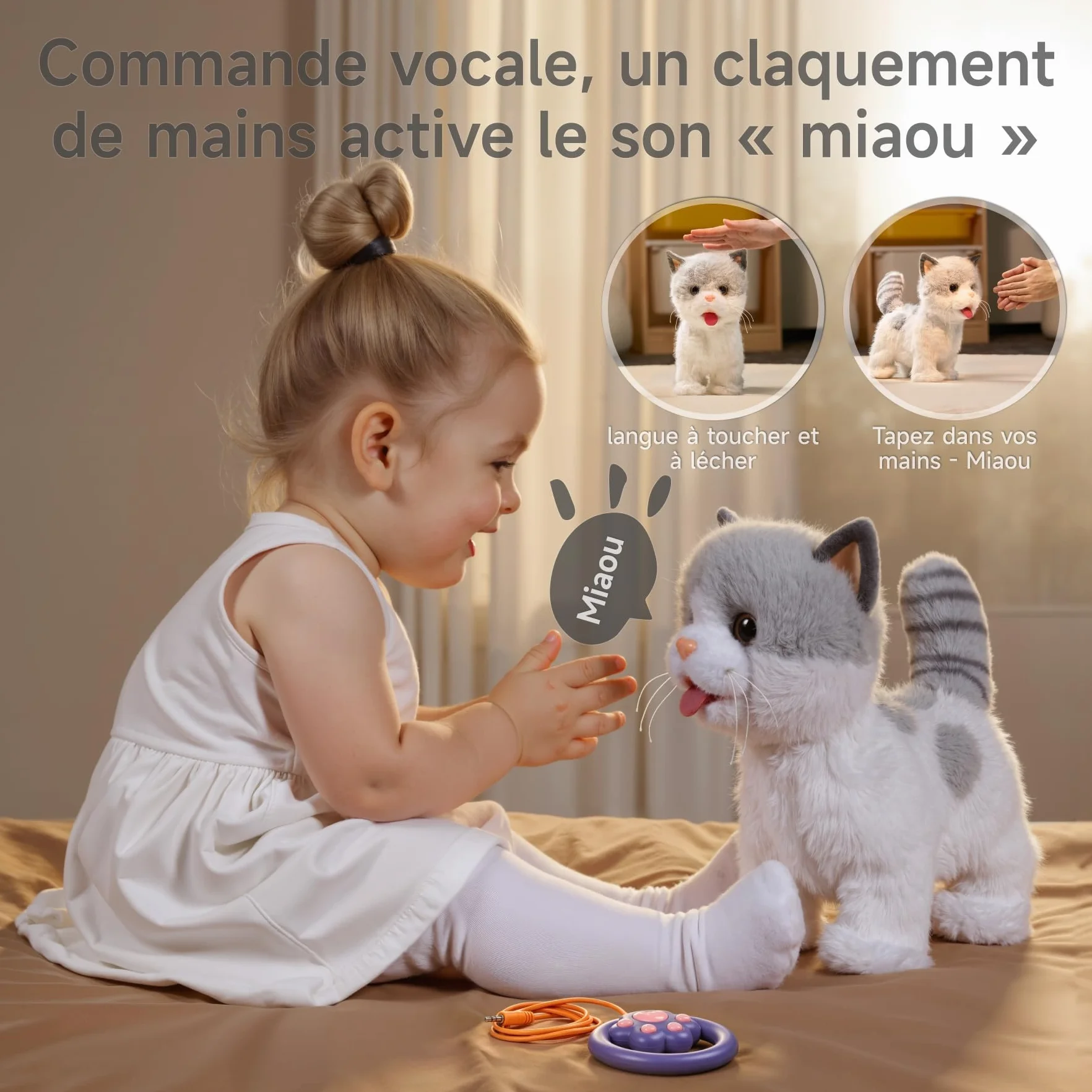 Peluche Chat Interactif Enfant, Animaux Électronique Qui Marche et Aboie, Jouet pour Enfants 3-7 Ans Cadeau Fille Garçon