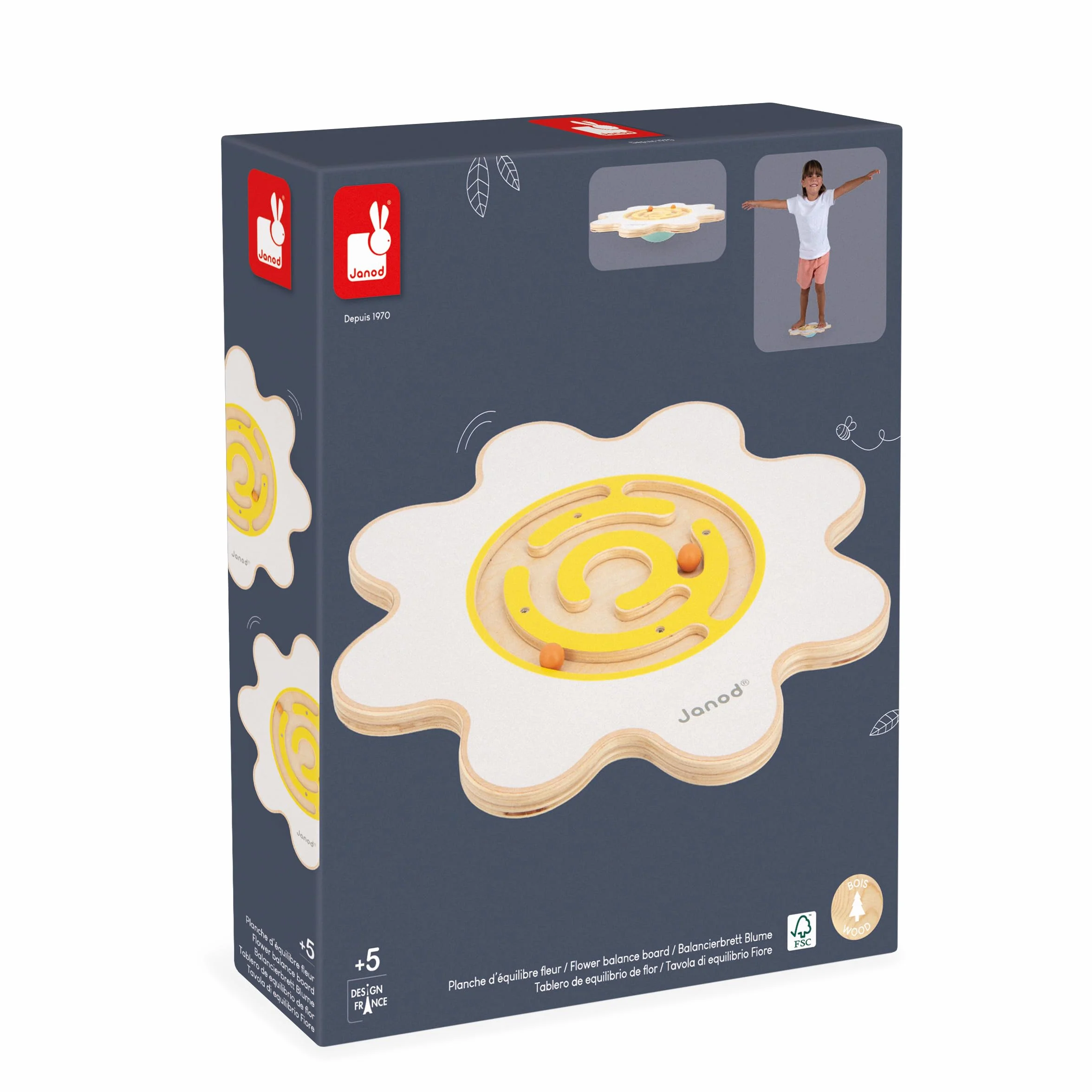 Janod Planche d'Équilibre Fleur Sweet Cocoon Jouet en Bois FSC Développe Équilibre et Concentration Enfant dès 5 Ans