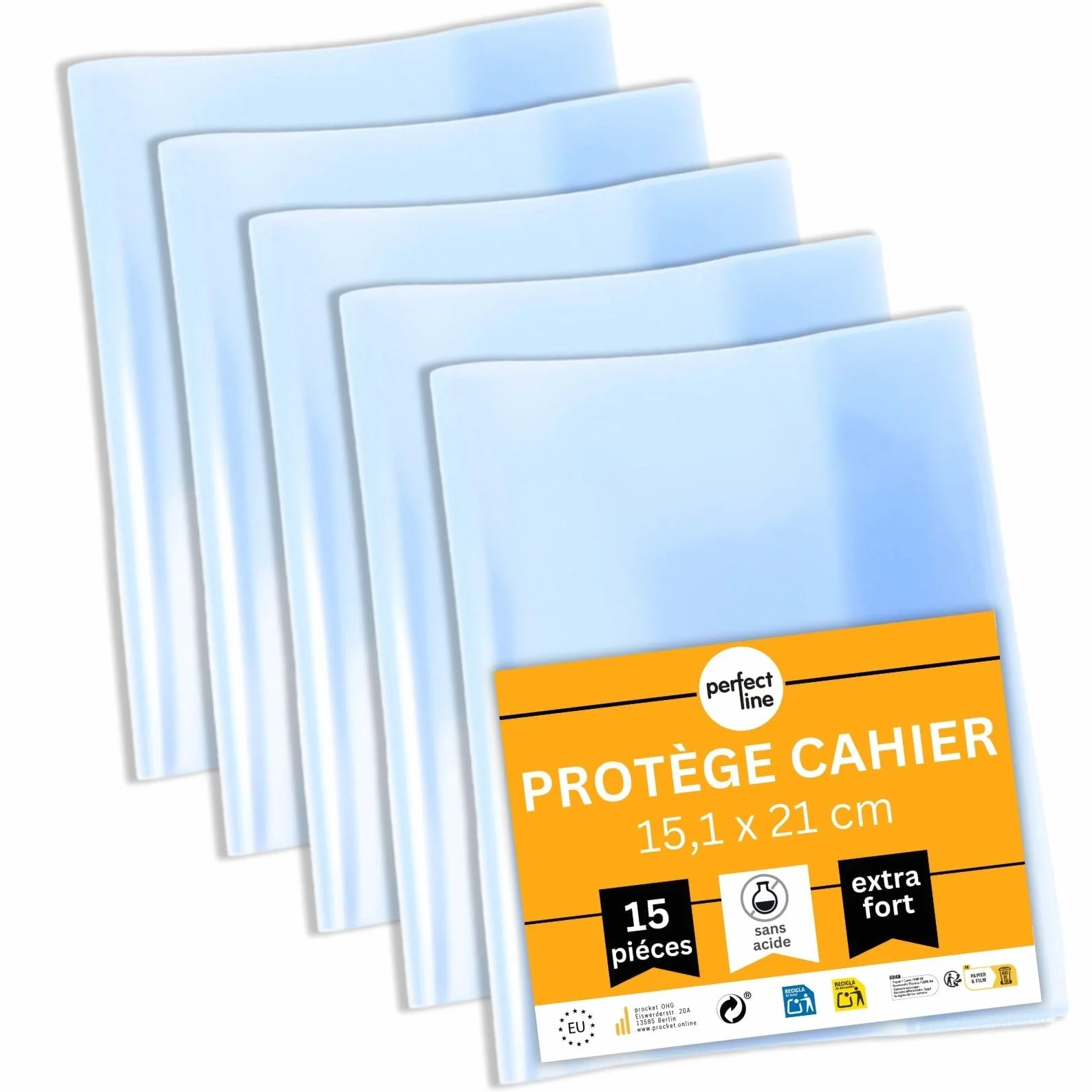 Lot de 15 protège-cahiers en verre transparent extra résistant 15,1 x 21 cm polypropylène recyclable indélébiles