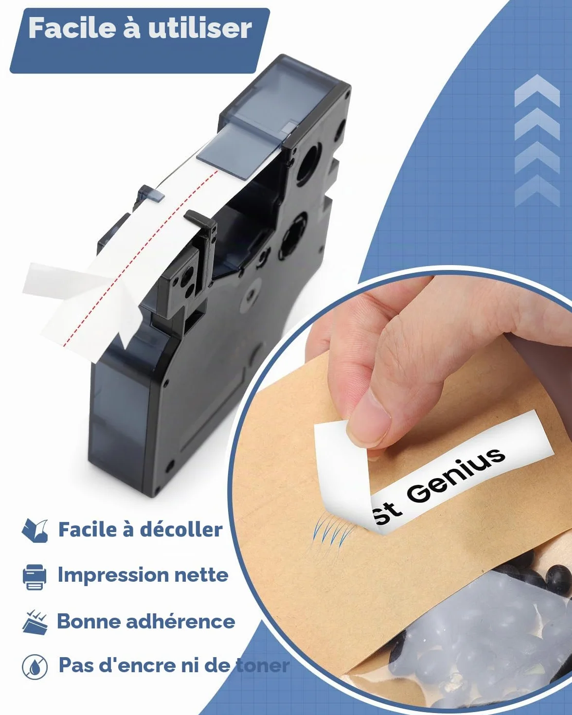Aken A45013 Ruban Compatible Dymo D1 12mm x 7m Noir sur Blanc Cartouche