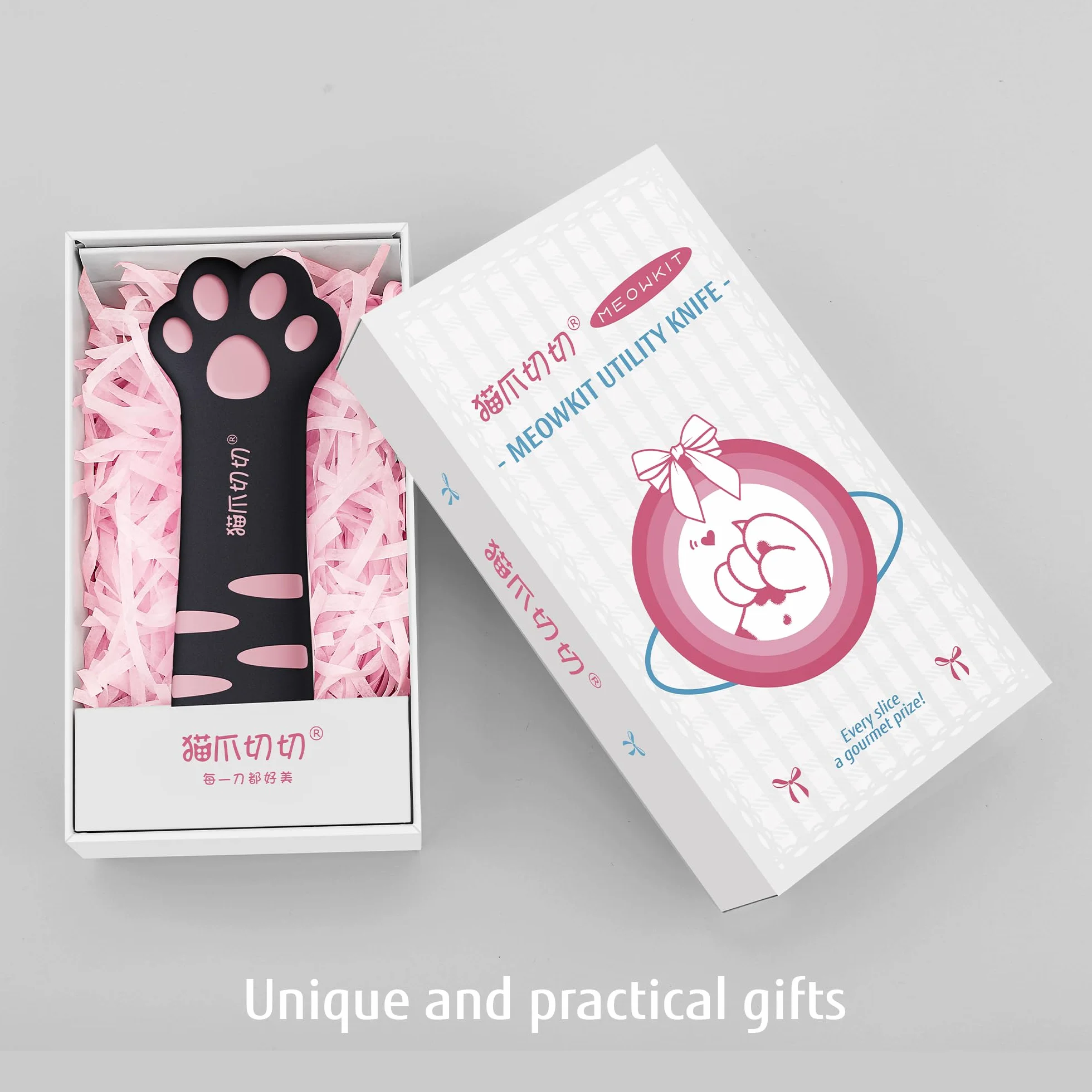 Cutter rétractable lame acier inoxydable revêtement antiadhésif poignée ergonomique patte de chat Rose Noir