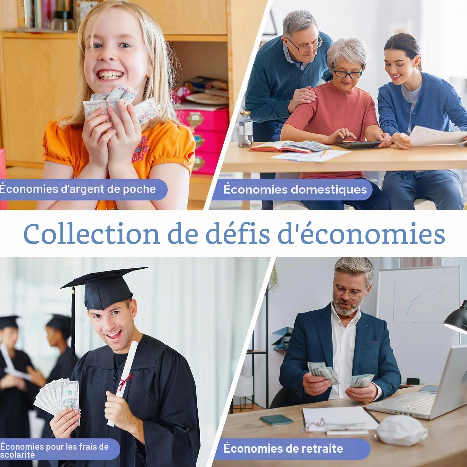 A5 Classeur Budget avec Challenge Tracker & Compartiments d'Argent Pré-Numérotés, Enveloppe Économie Argent - Violet