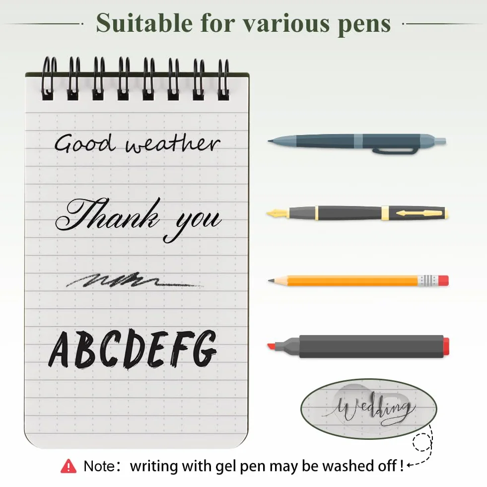 Carnets Étanches 5 Pièces 3 x 5 Pouces Bloc Note Spirale Mini Imperméables avec Stylo
