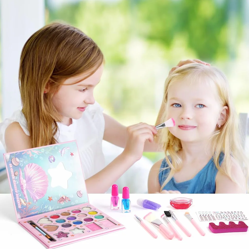 Aomig Coffret Maquillage Enfant Jouet Filles, Kit de Maquillage Enfant Lavable Non Toxique 12 Pièces