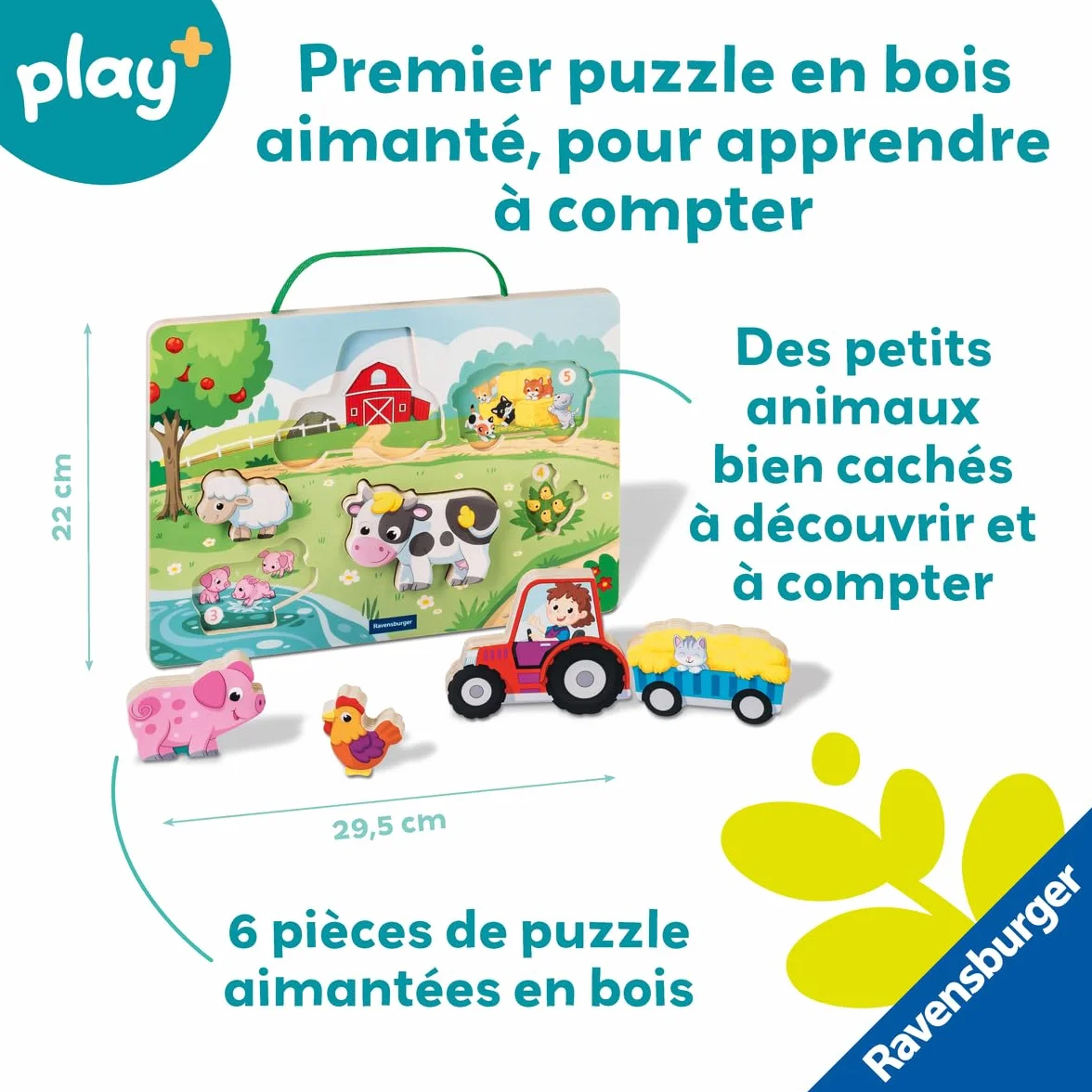 Ravensburger Puzzle en Bois aimanté A la Ferme Jouet bébé dès 1 an