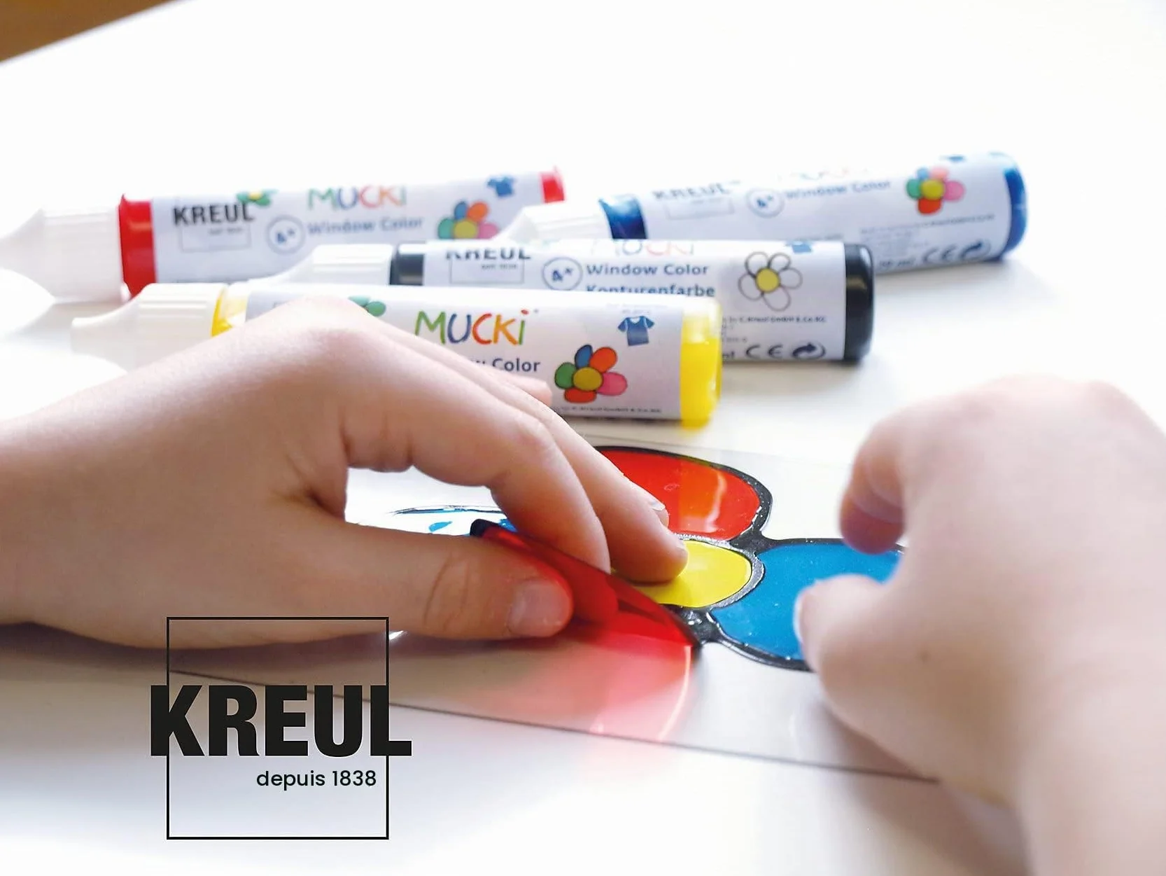 KREUL Mucki Window Color Kleine Tierwelt Set de coloriage pour fenêtres 7 crayons 29 ml