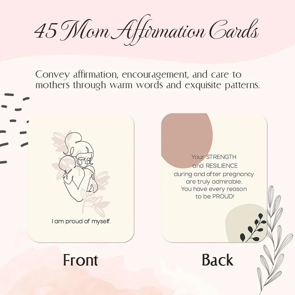 Cartes d'affirmation pour nouvelle maman - Lot de 45 - Cadeau fête des mères - Messages d'autonomisation - Essentiels post-partum