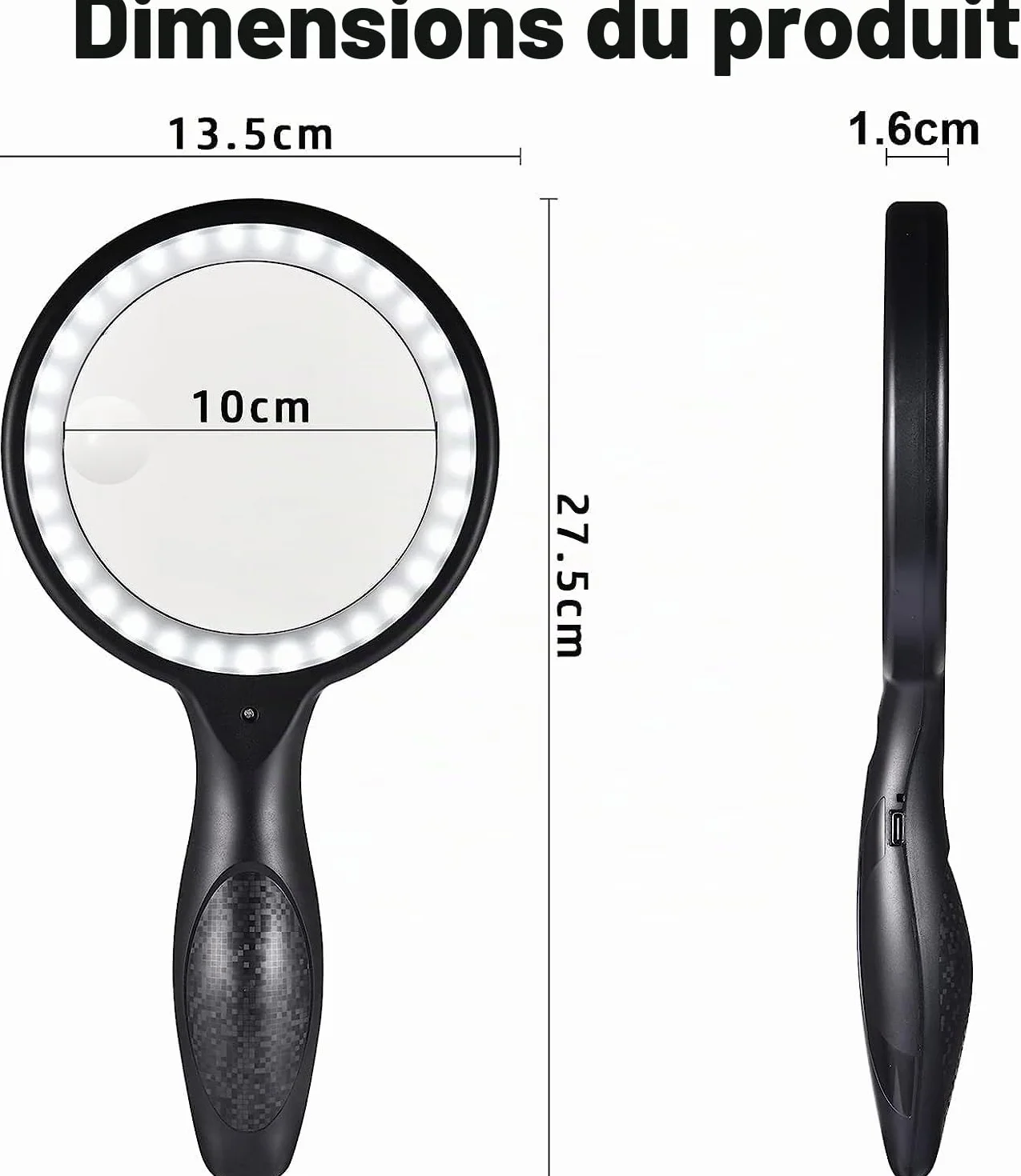 Loupe de Lecture 60X 30X 33LED USB Rechargeable avec Lumière 3 Modes