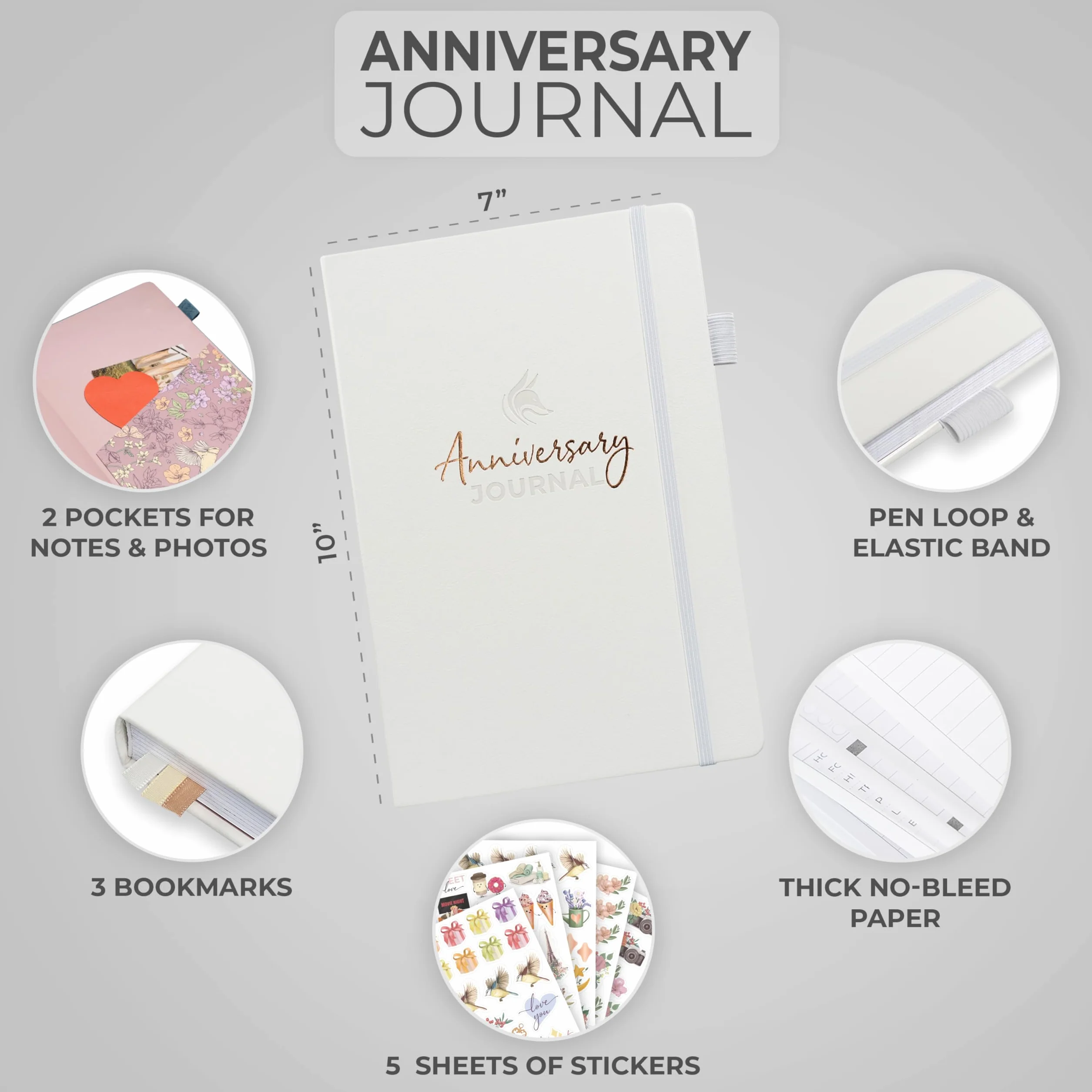Clever Fox Journal d'anniversaire – Livre de souvenirs pour couple et album photo avec espace d'écriture – Cadeau de mariage (blanc)