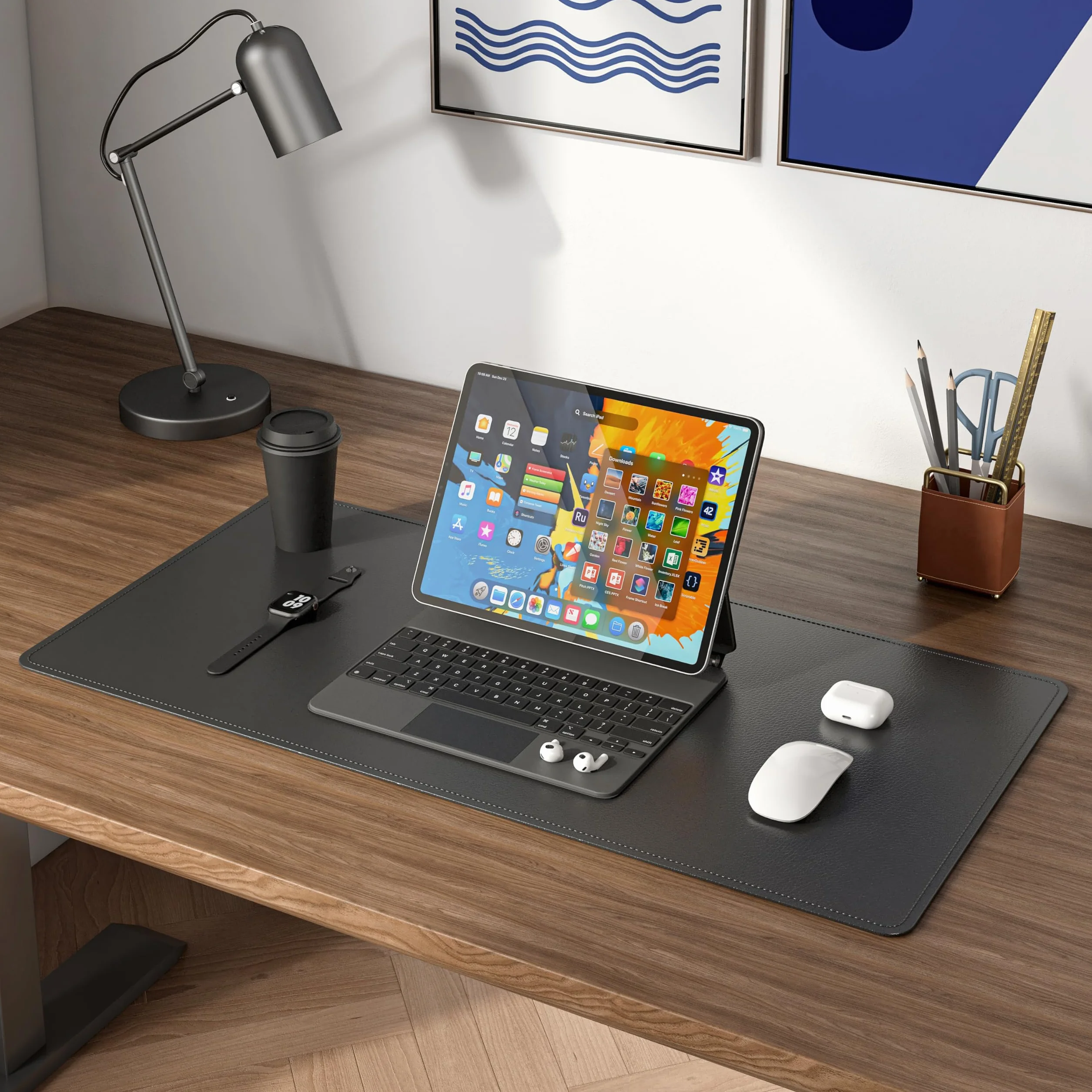 DAWNTREES Protecteur de tapis de bureau en cuir PU 60x35cm Grand coussinet de souris et tapis de clavier noir