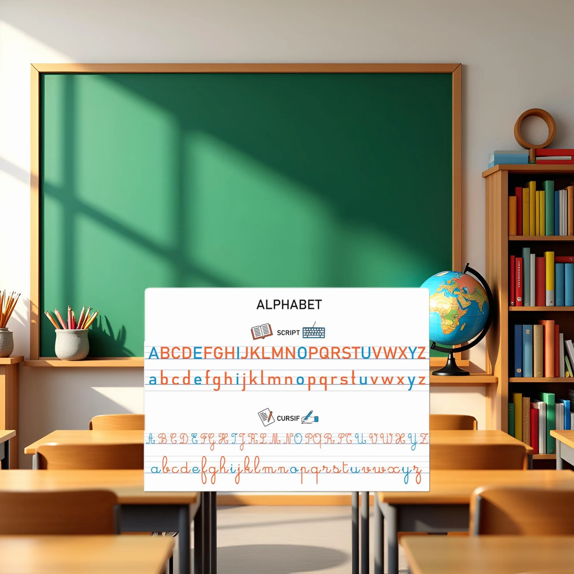 Affiches Pédagogiques A3 Alphabet et Nombres 1-60 42x30 cm Écriture Capitale Script Cursive Apprentissage Lecture Mathématiques