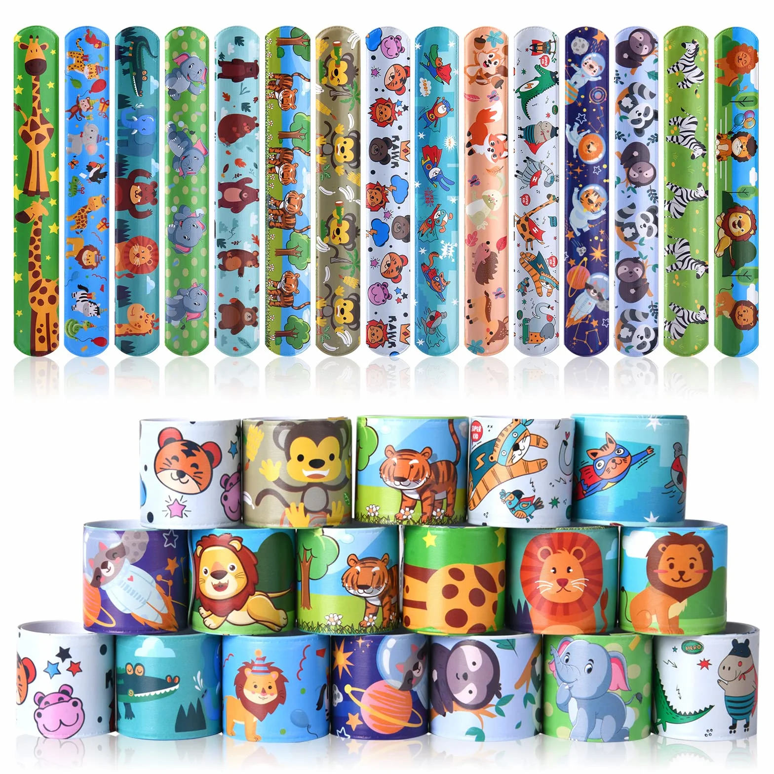 flintronic 30pcs Slap Bracelets à Claquer, Slap Bandes Multicolores pour Enfants