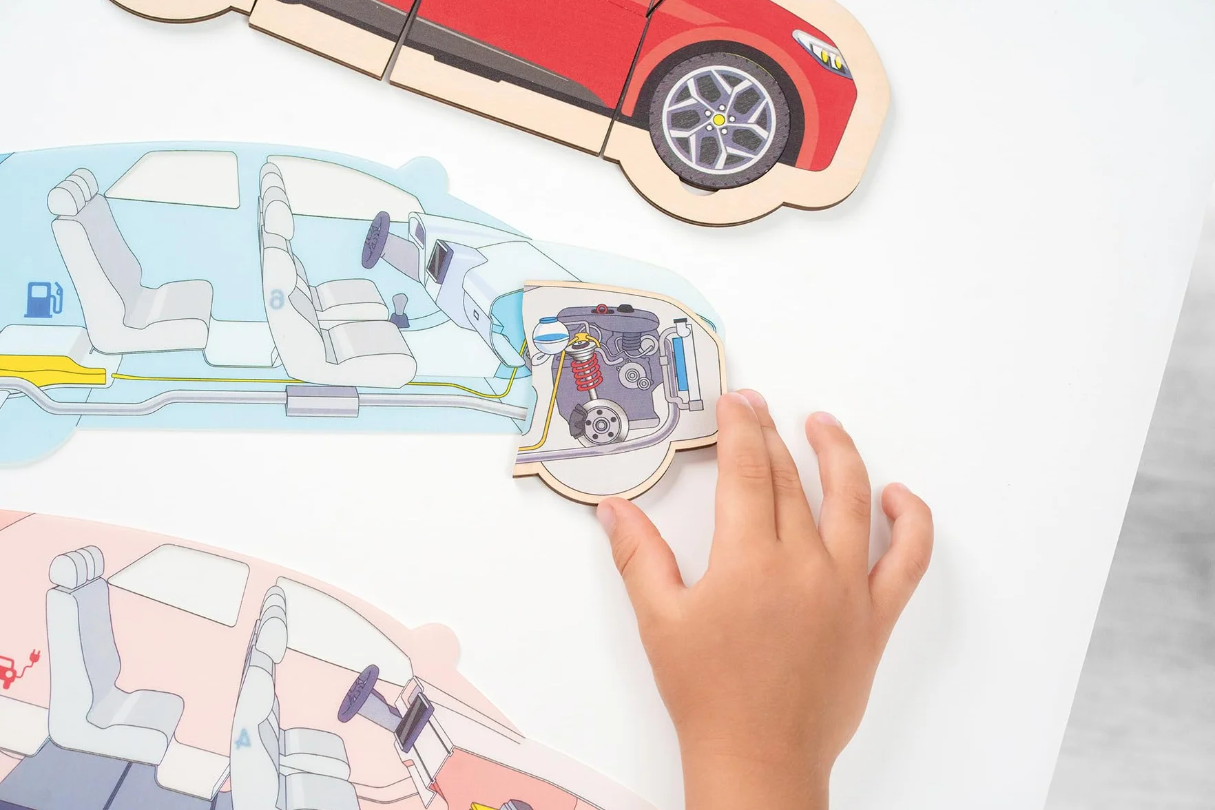 Beleduc Puzzle de couches de voiture, puzzle éducatif en bois 5 couches - Jouet motricité dès 4 ans - Montessori - Construction véhicule