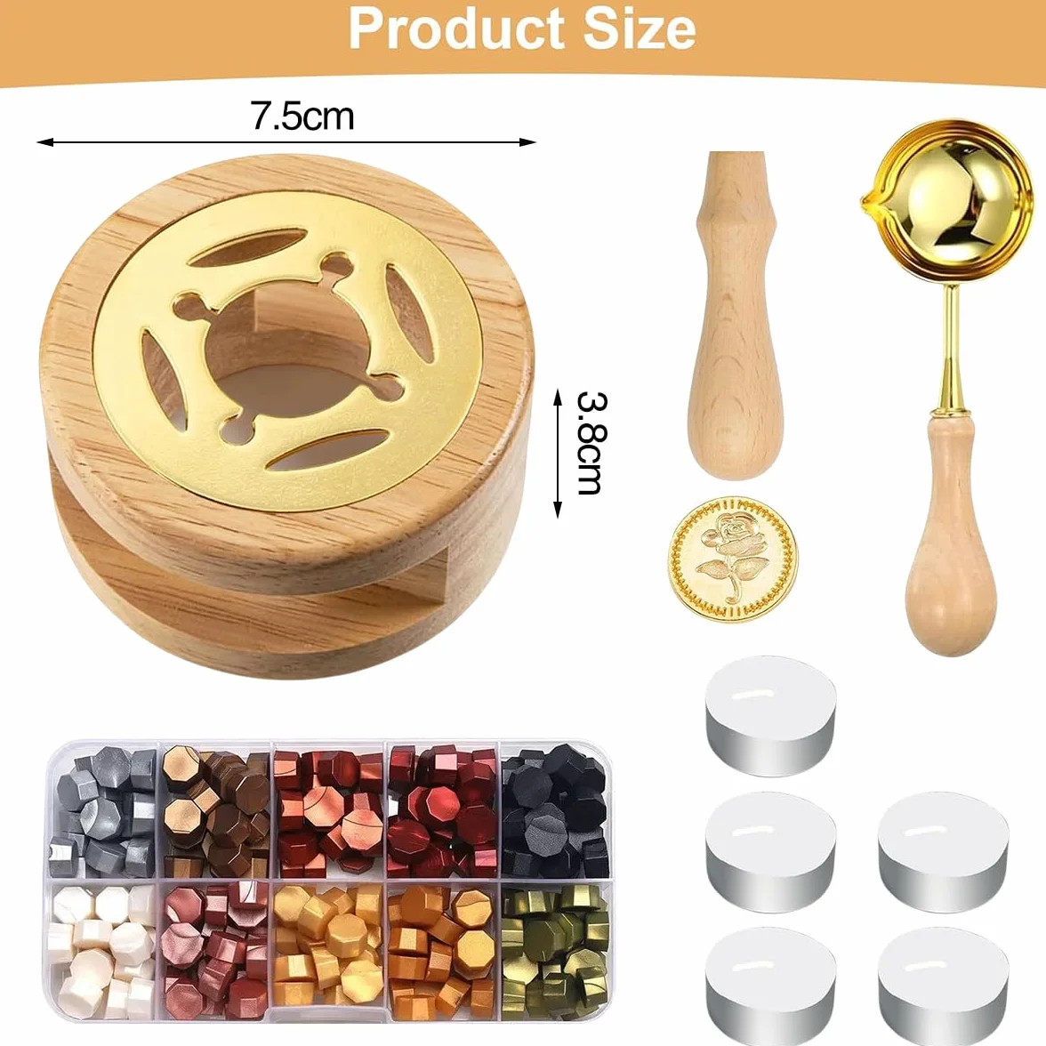 Kit de Cire à Cacheter, 200 Pièces Perles de Cire, Tampon Cachet, Outil de Chauffe & Cuillère, 5 Bougies