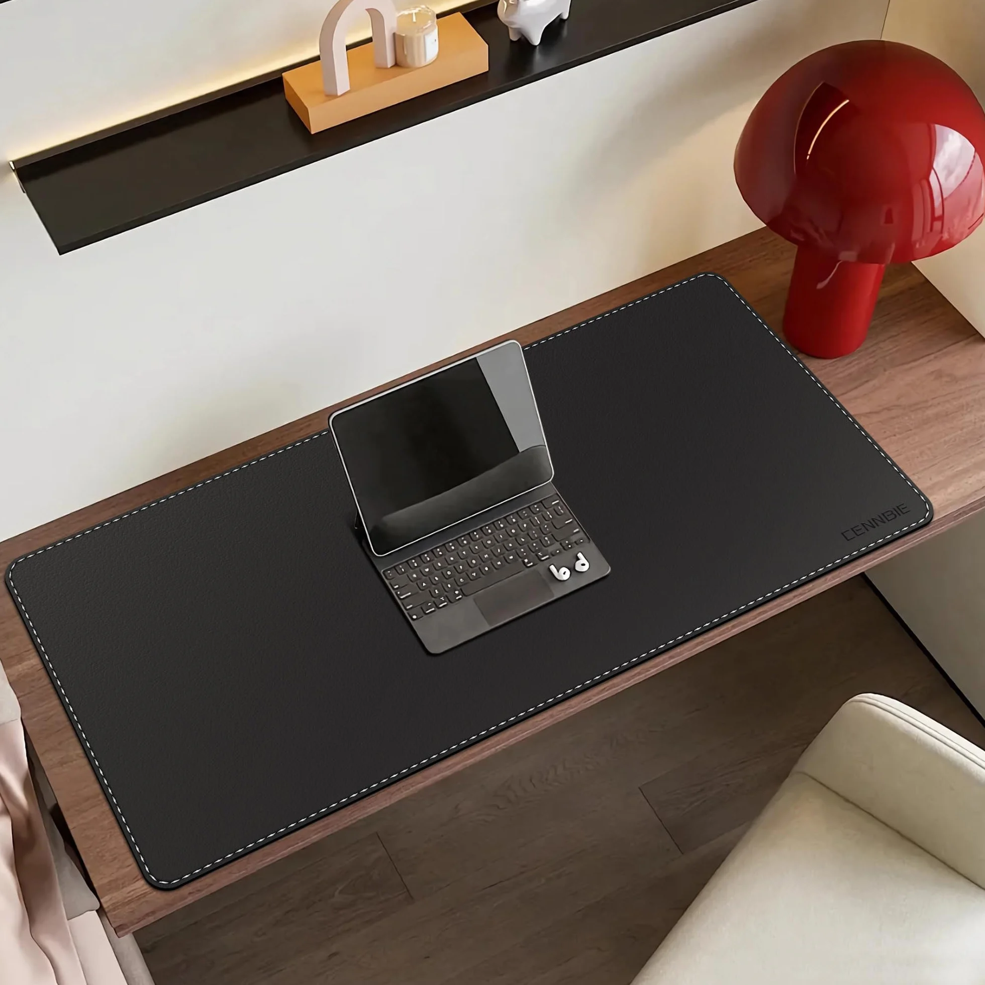 Sous-mains Bureau 90x40cm Cuir Synthétique Imperméable Anti-Dérapant Protection Table Noir