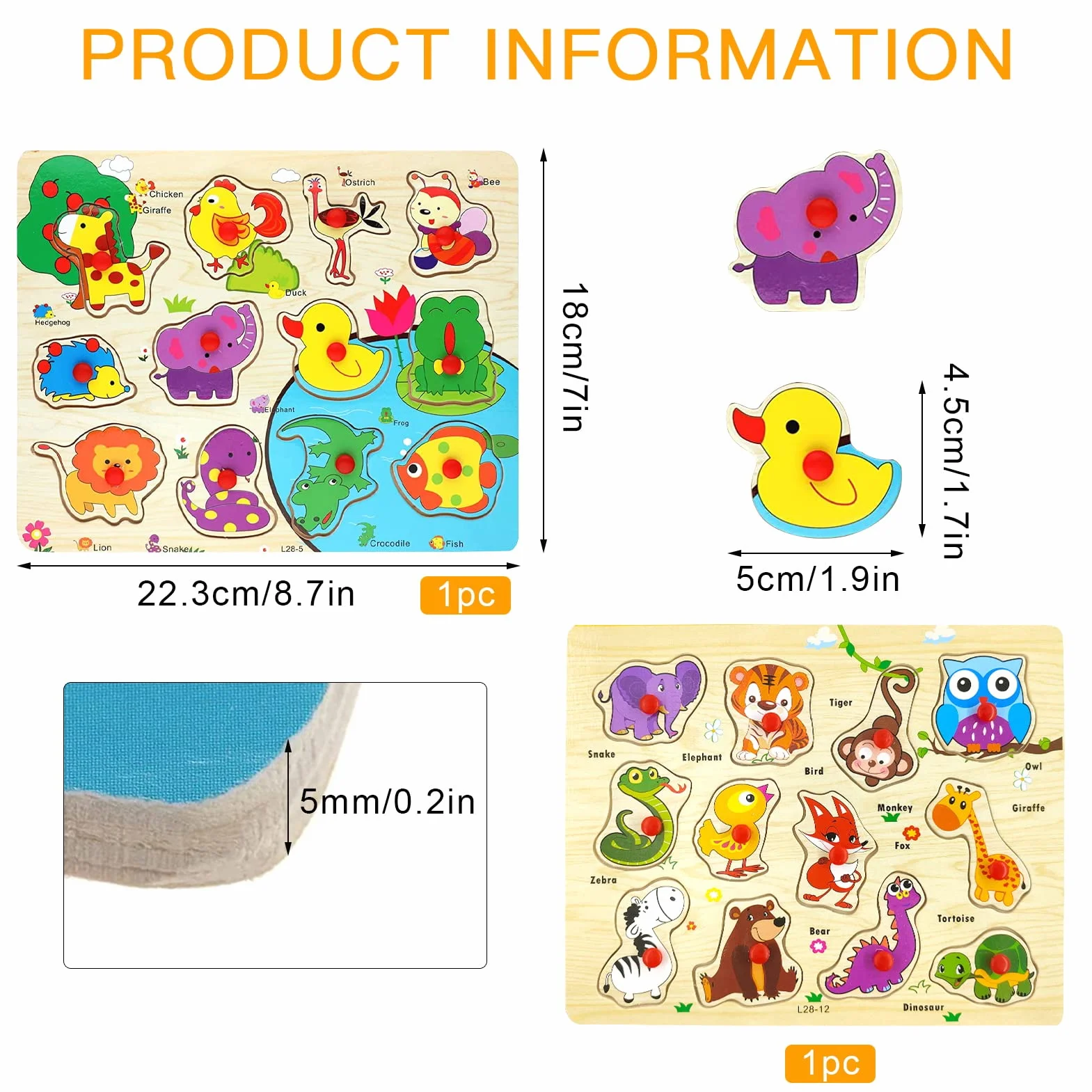 Puzzles en Bois pour Enfants 1-3 Ans, Puzzle Bois Bouton Encastrement, Cadeau Anniversaire Enfant