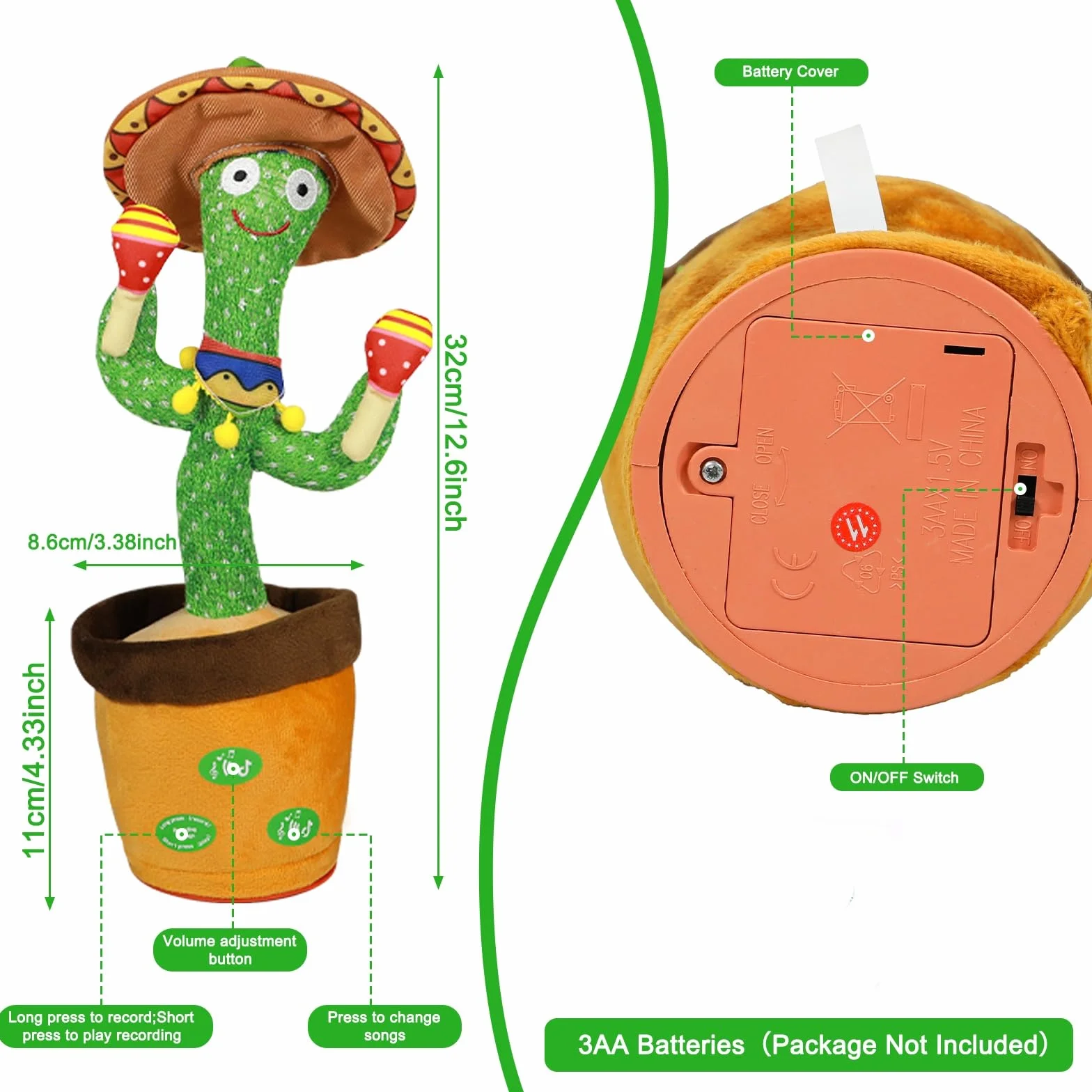 MeHoo Cactus Qui Danse et Répète avec Contrôle du Volume Jouet Éducatif pour Bébé