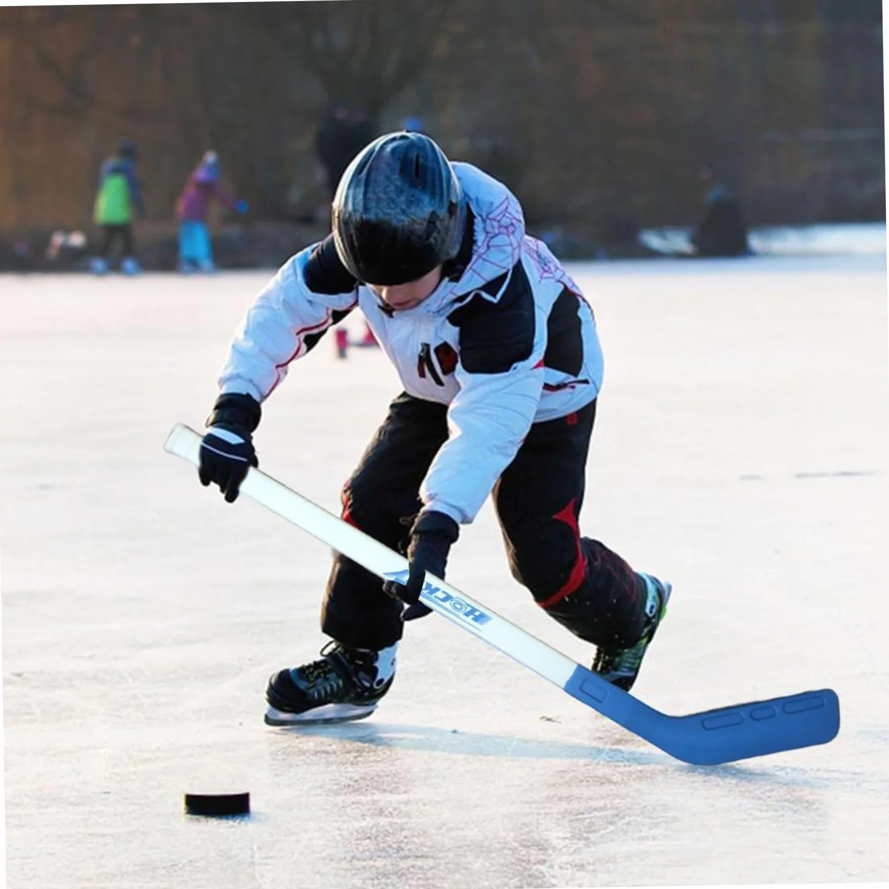 Ensemble de Hockey pour Enfants, Bâton avec 2 Balles, Entraînement Intérieur Extérieur (Bleu Rouge)