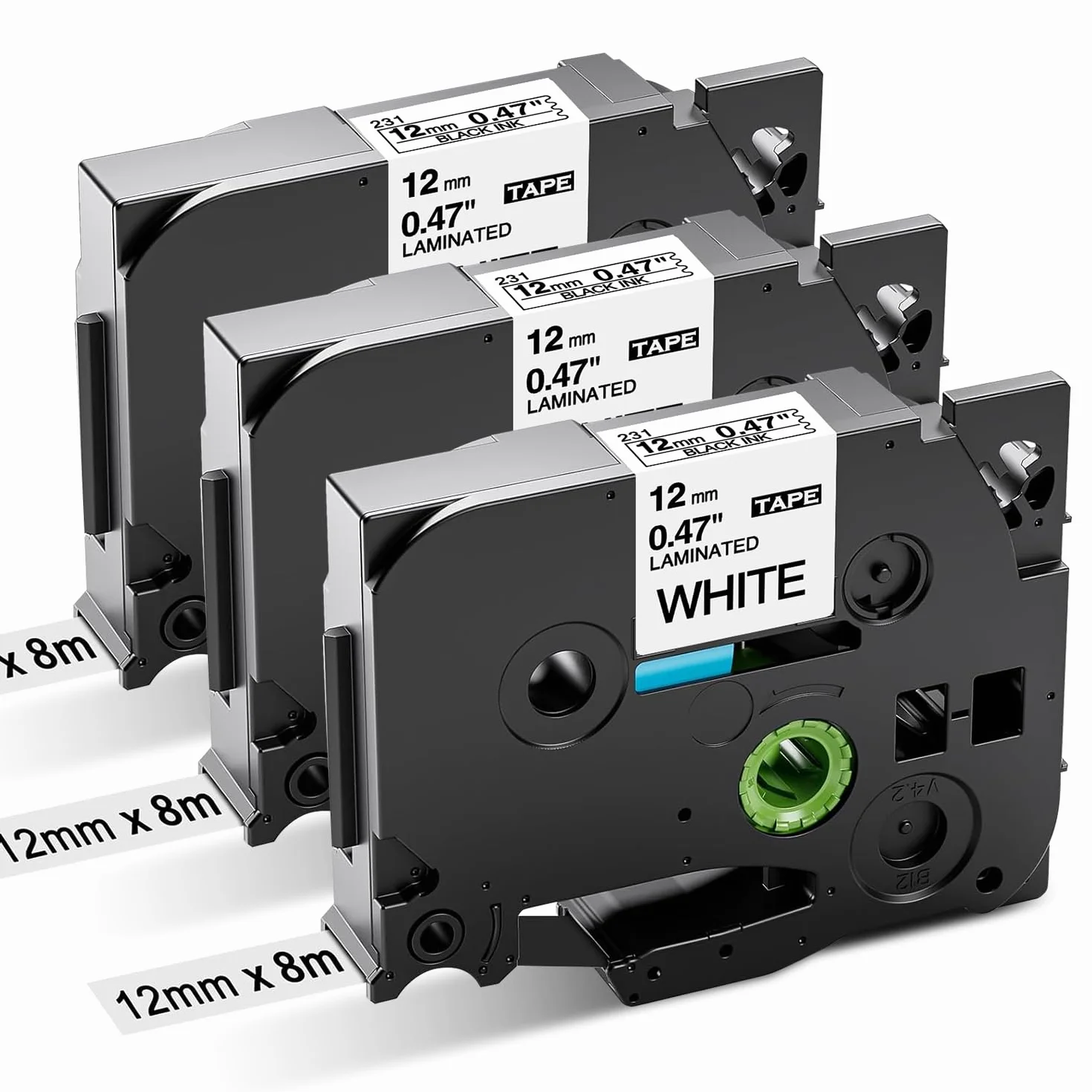 Ruban TZe-231 Laminated 12mm 0.47 White Compatible Brother P-touch PT-H110 H200 H100LB H107B H105 E110VP 1000 D210