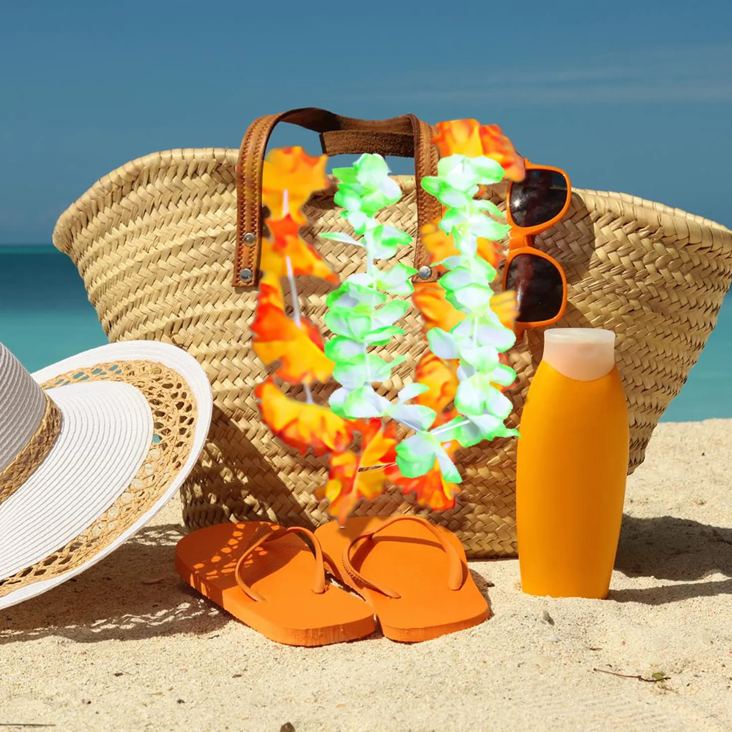 Lot de 50 décorations de fête hawaïennes, collier hawaïen en vrac pour fête tropicale, plage, Luau, Aloha