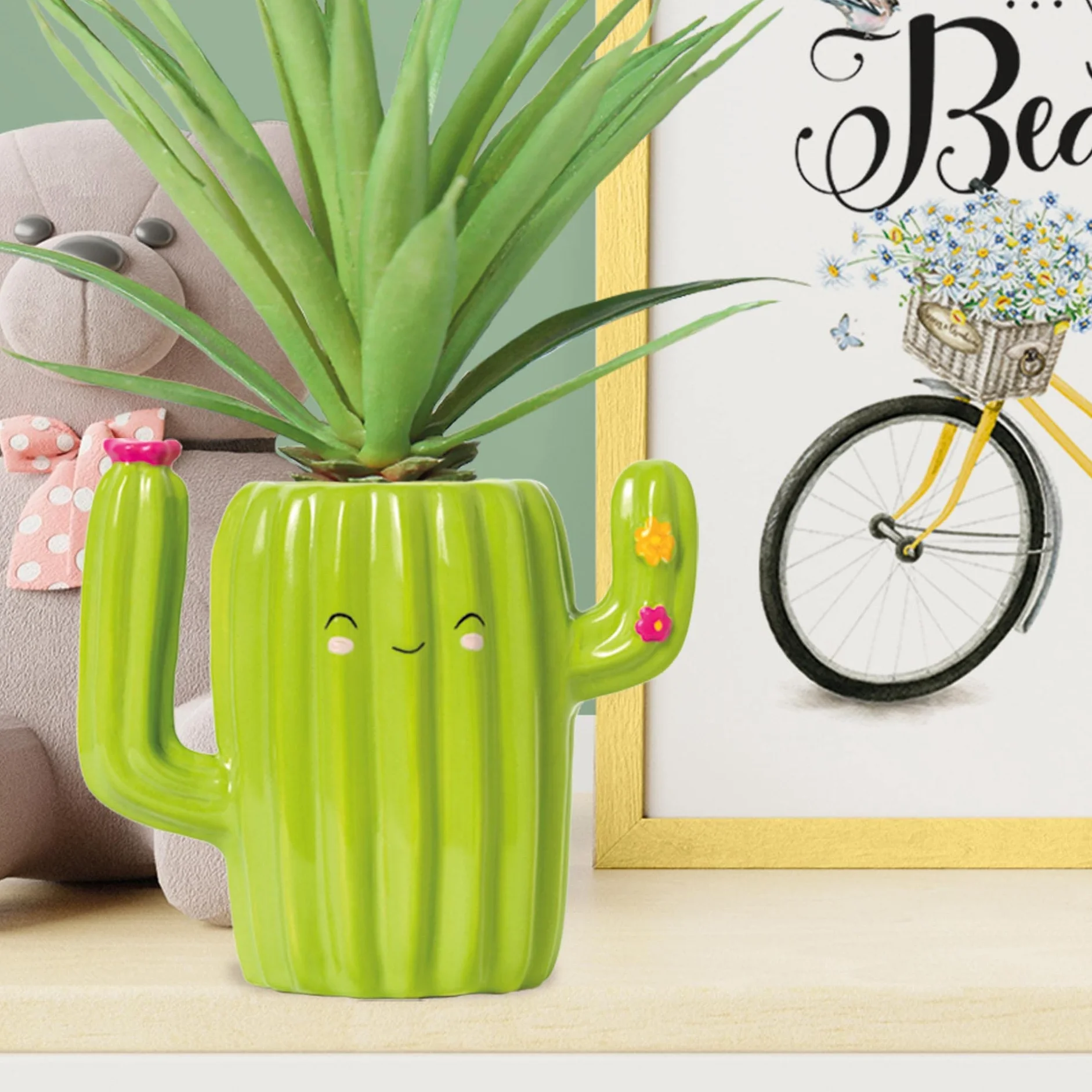 Porte-stylos en céramique Cactus Théme peint à la main Organisateur de bureau
