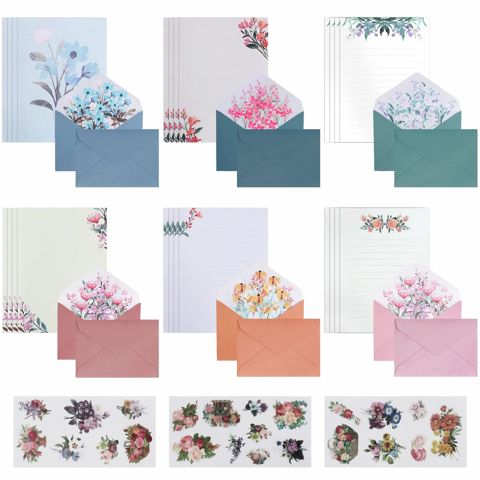 Papier à lettre et enveloppes Lot de 36 avec autocollants pour mariage